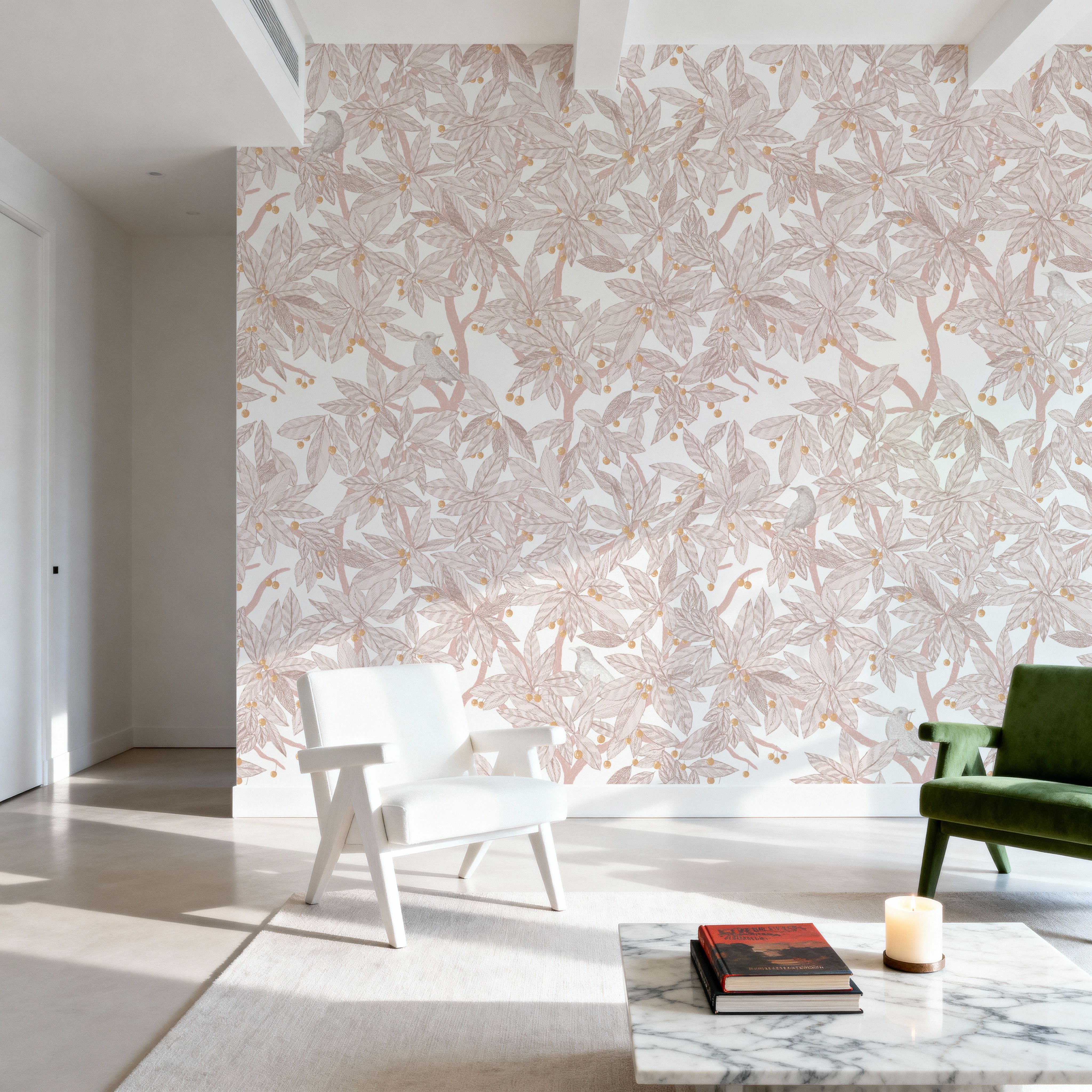 Cherry Tree Birds, Blush Pink