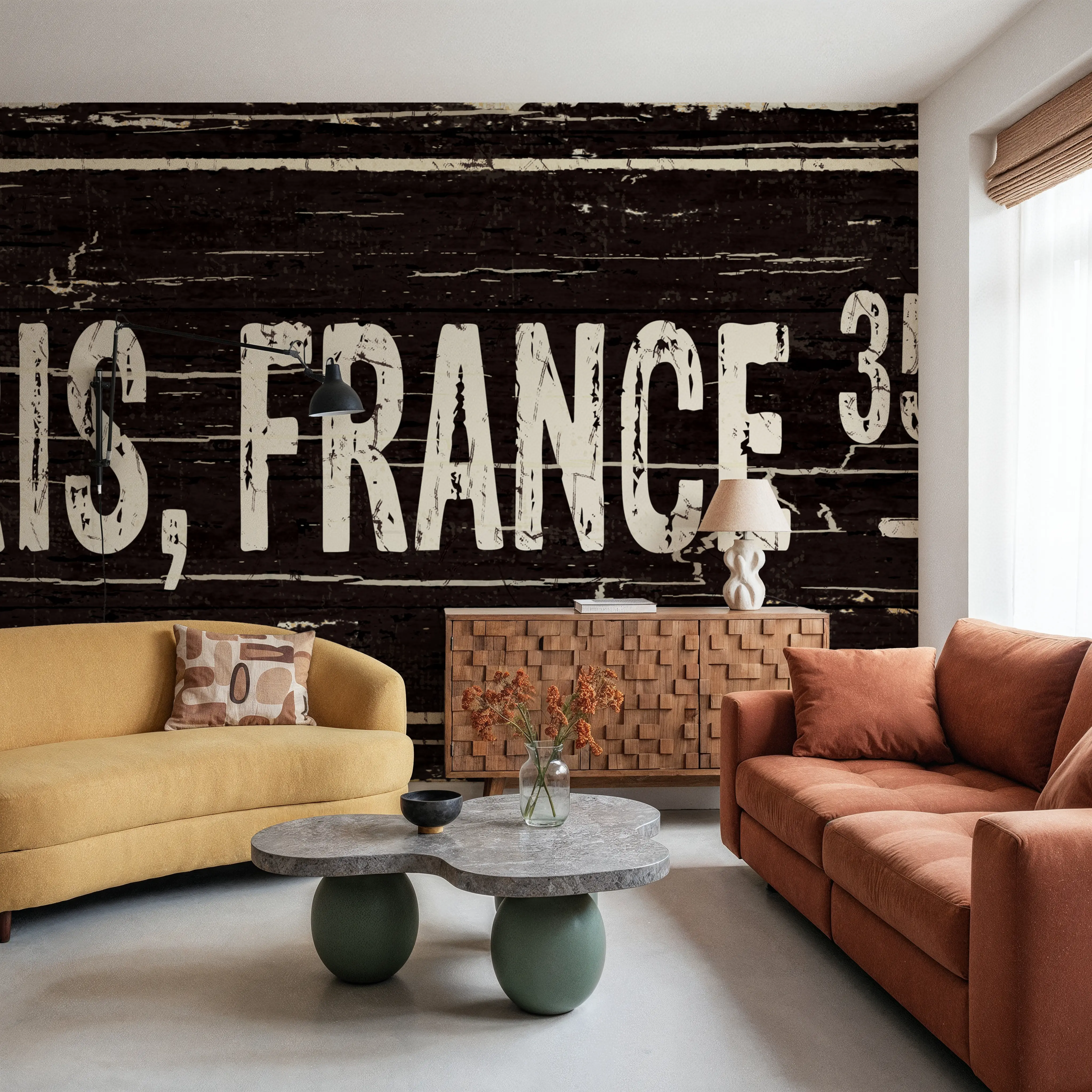 Wall Mural - Destination Signs I - Travel & Landmarks Wood mural wallpaper - Brown - Bedroom - Wallism UK - Peel & Stick or Paste-the-Wall