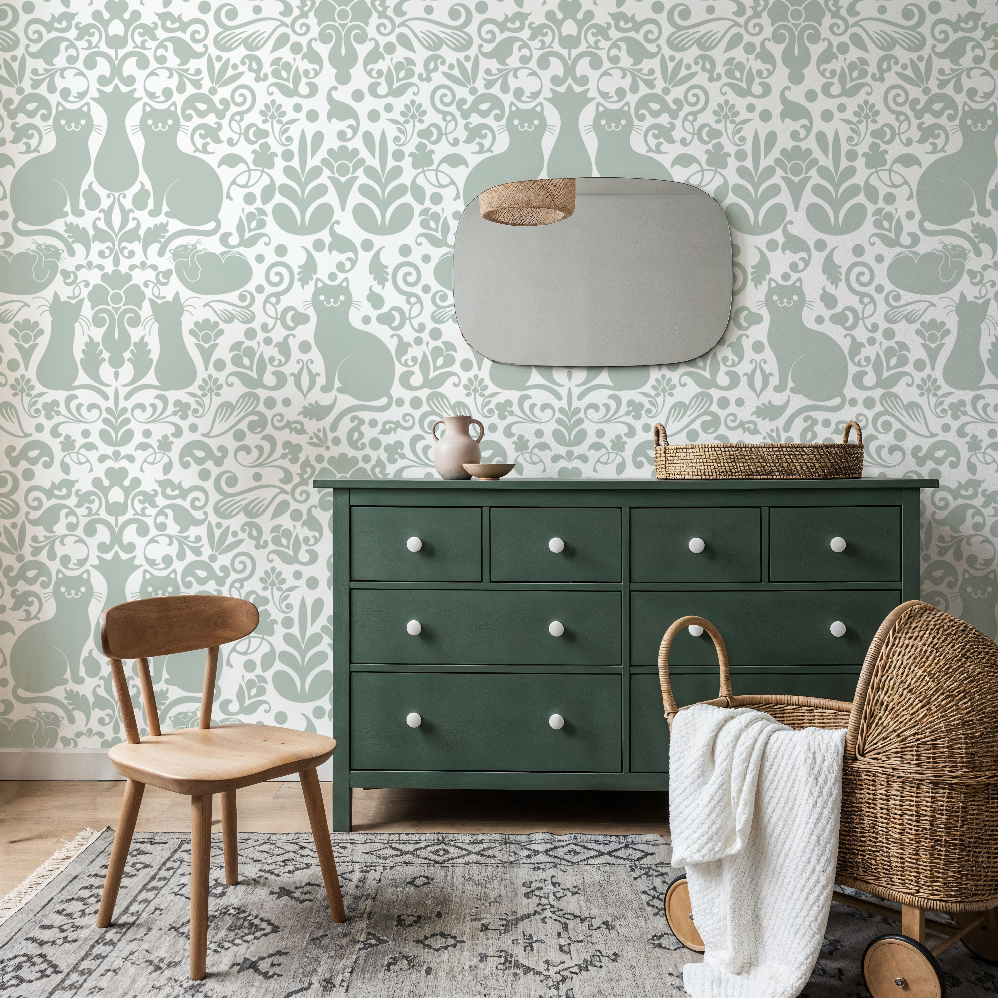 Otomi Catsravaganza, Seafoam, Wallpaper