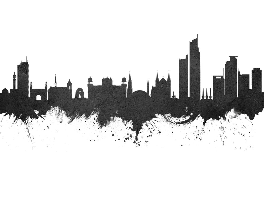 Karachi Pakistan Skyline Black & White