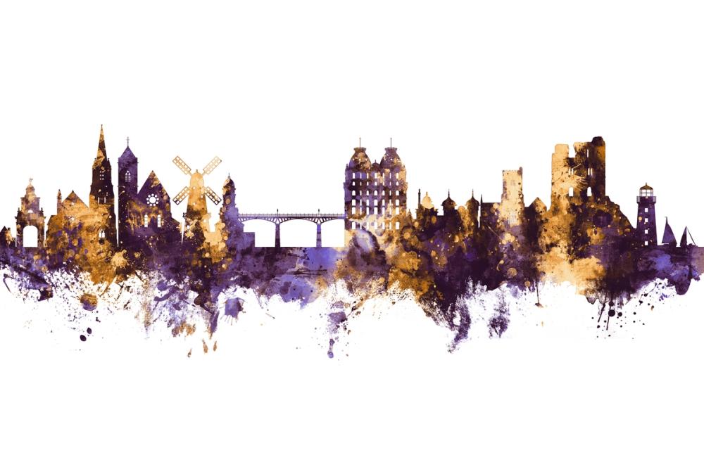Scarborough England Skyline Purple & Gold