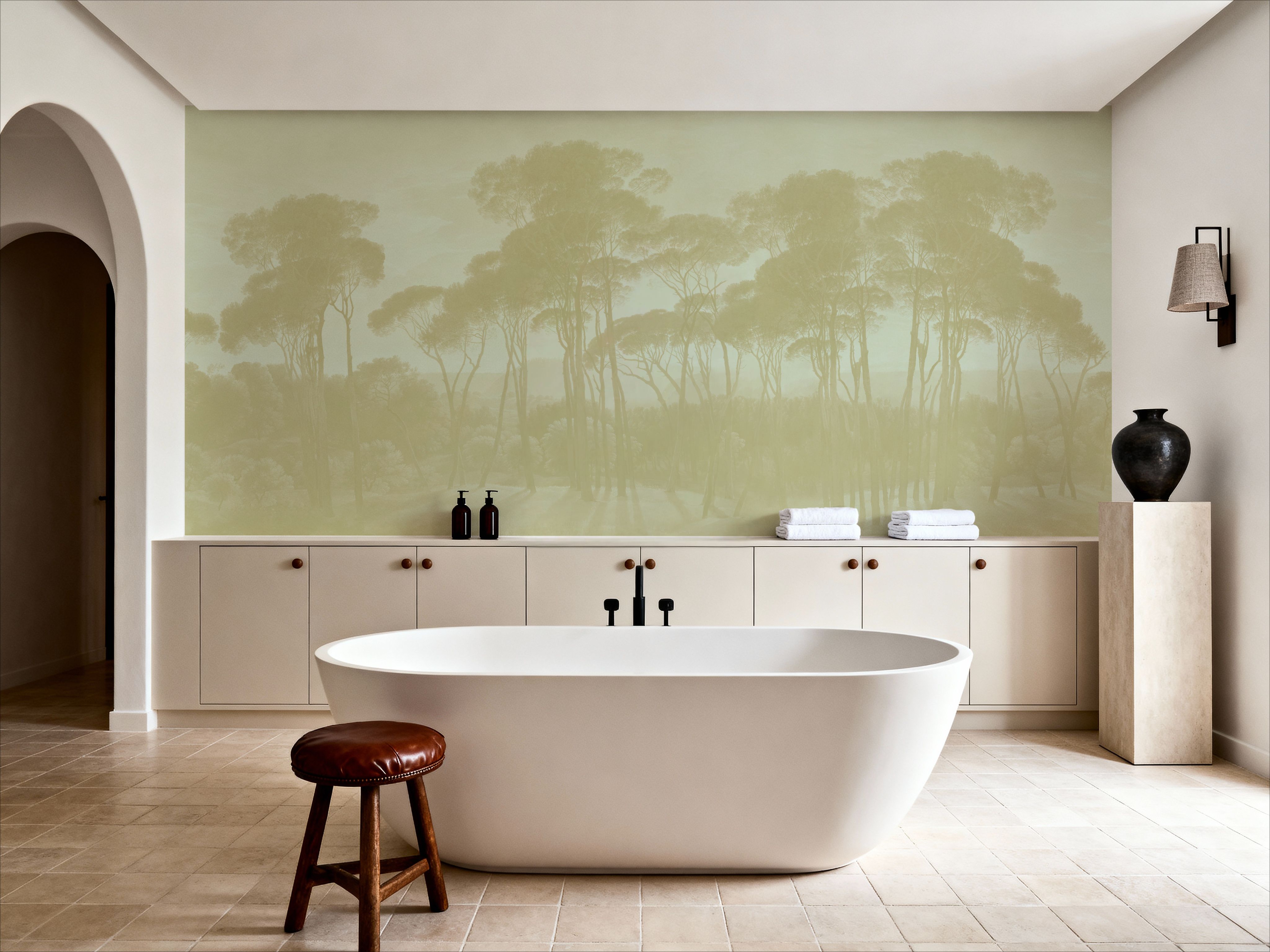 Mediterranean Pine Landscape, Greenish Beige