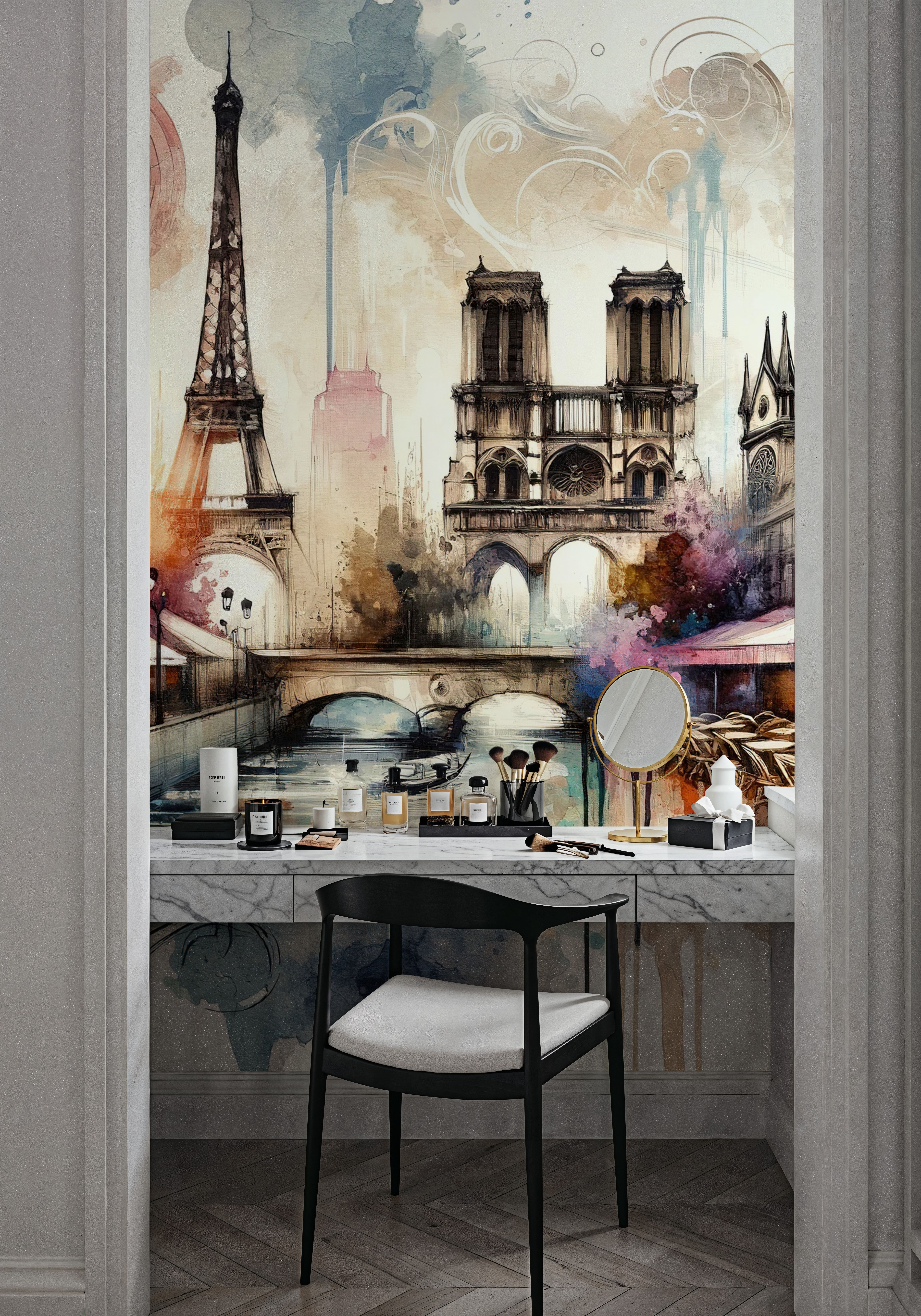 Fotomural - Watercolor Abstract Paris - Contemporáneo Viajes y monumentos - Oficinas - Wallism España - Pegar en la pared o Autoadhesivo