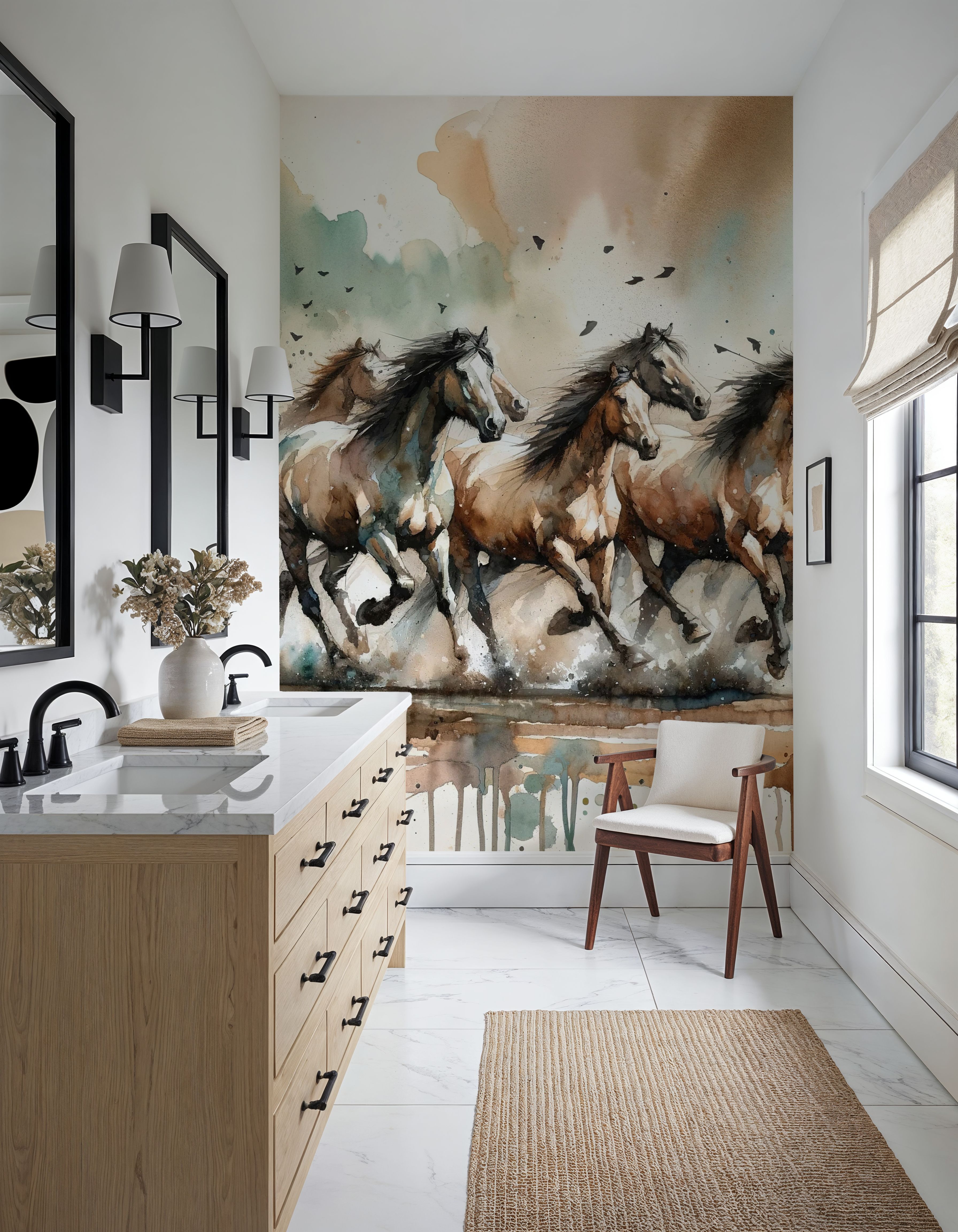Horses Galloping Watercolor
