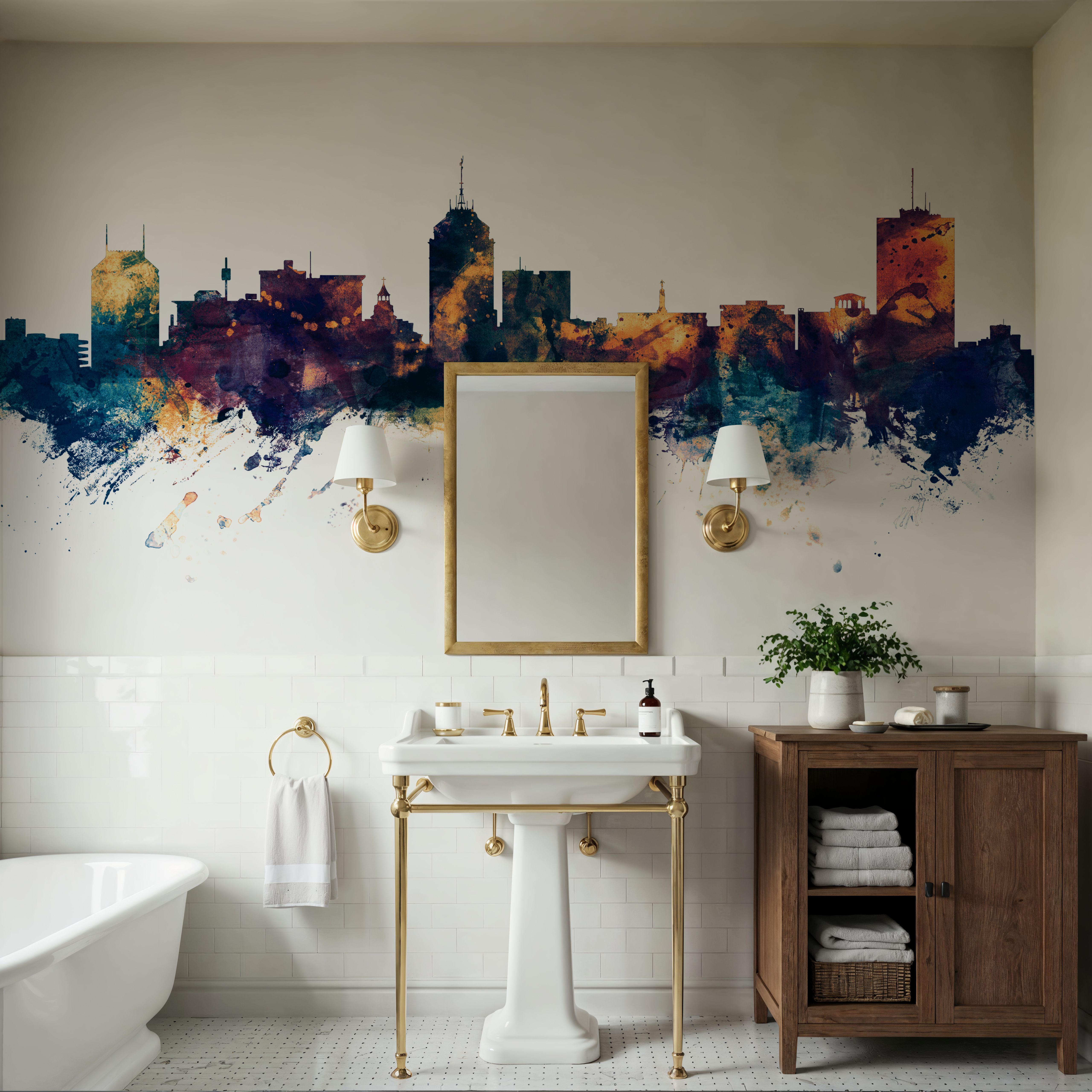 Fresno California Skyline Blue & Bronze