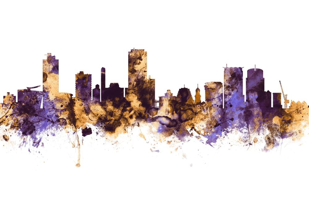 Wellington New Zealand Skyline Purple & Gold