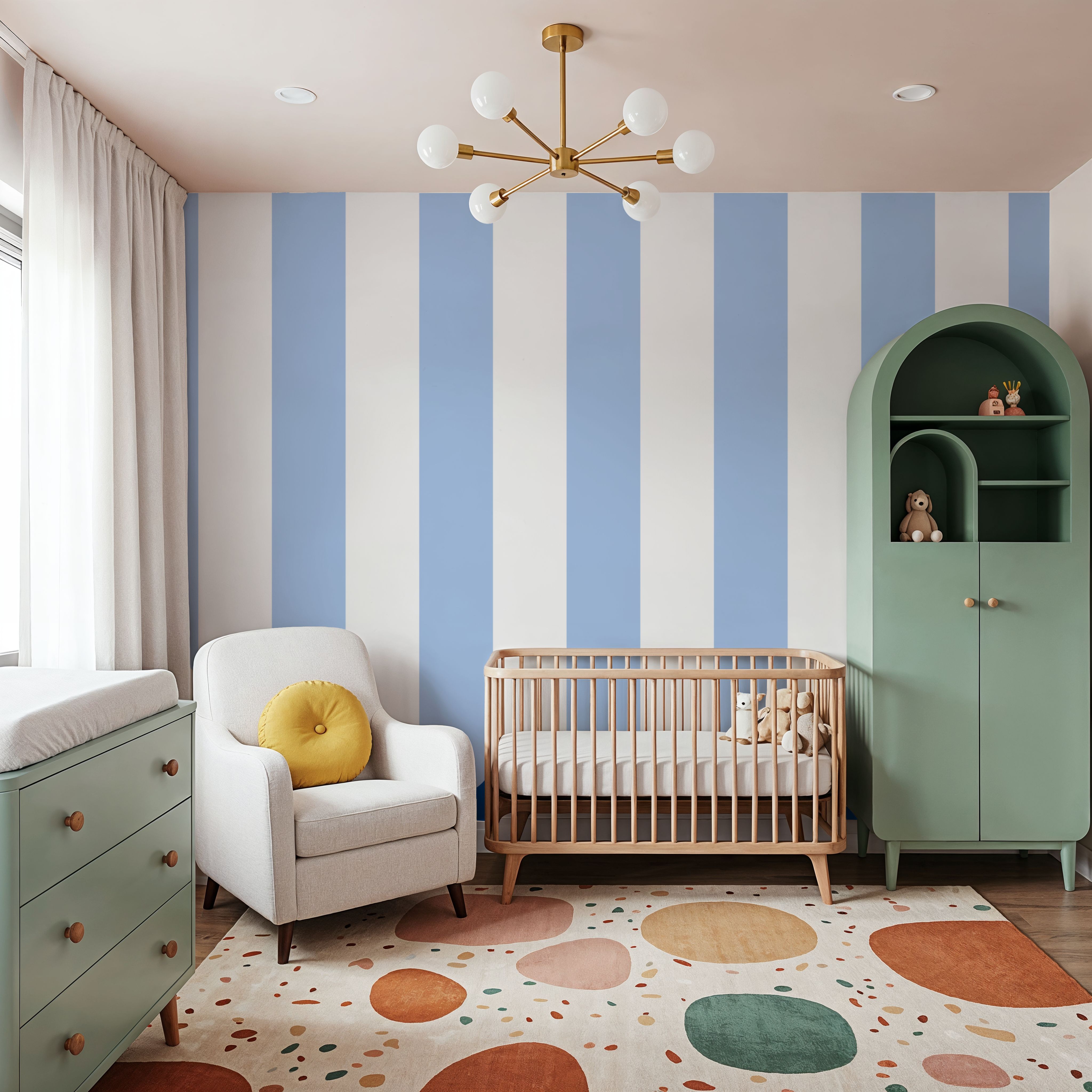 Scalloped Circus Stripes, Baby Blue