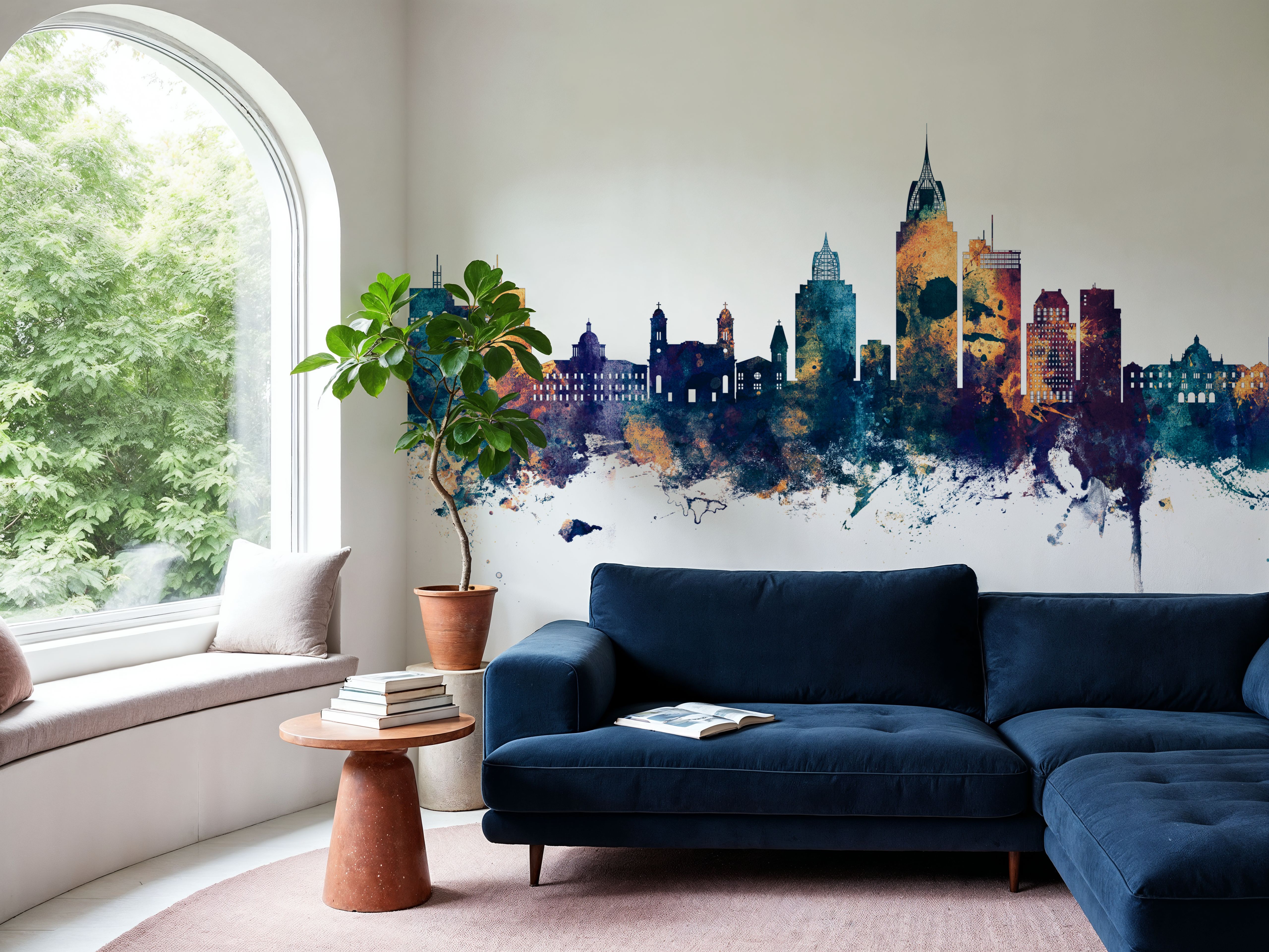 Mobile Alabama Skyline Blue & Bronze, Wallpaper