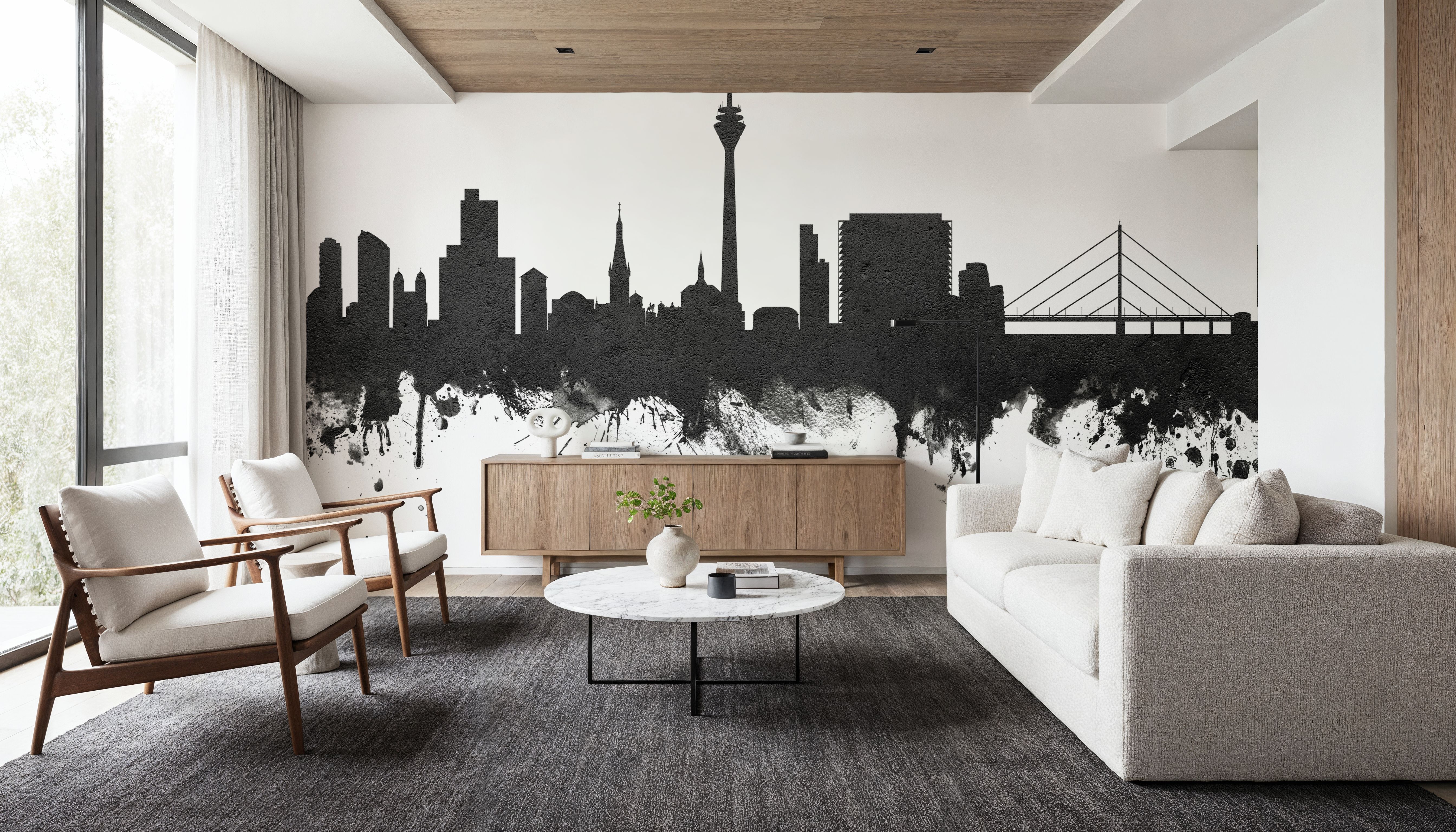 Düsseldorf Germany Skyline Black & White, Wallpaper