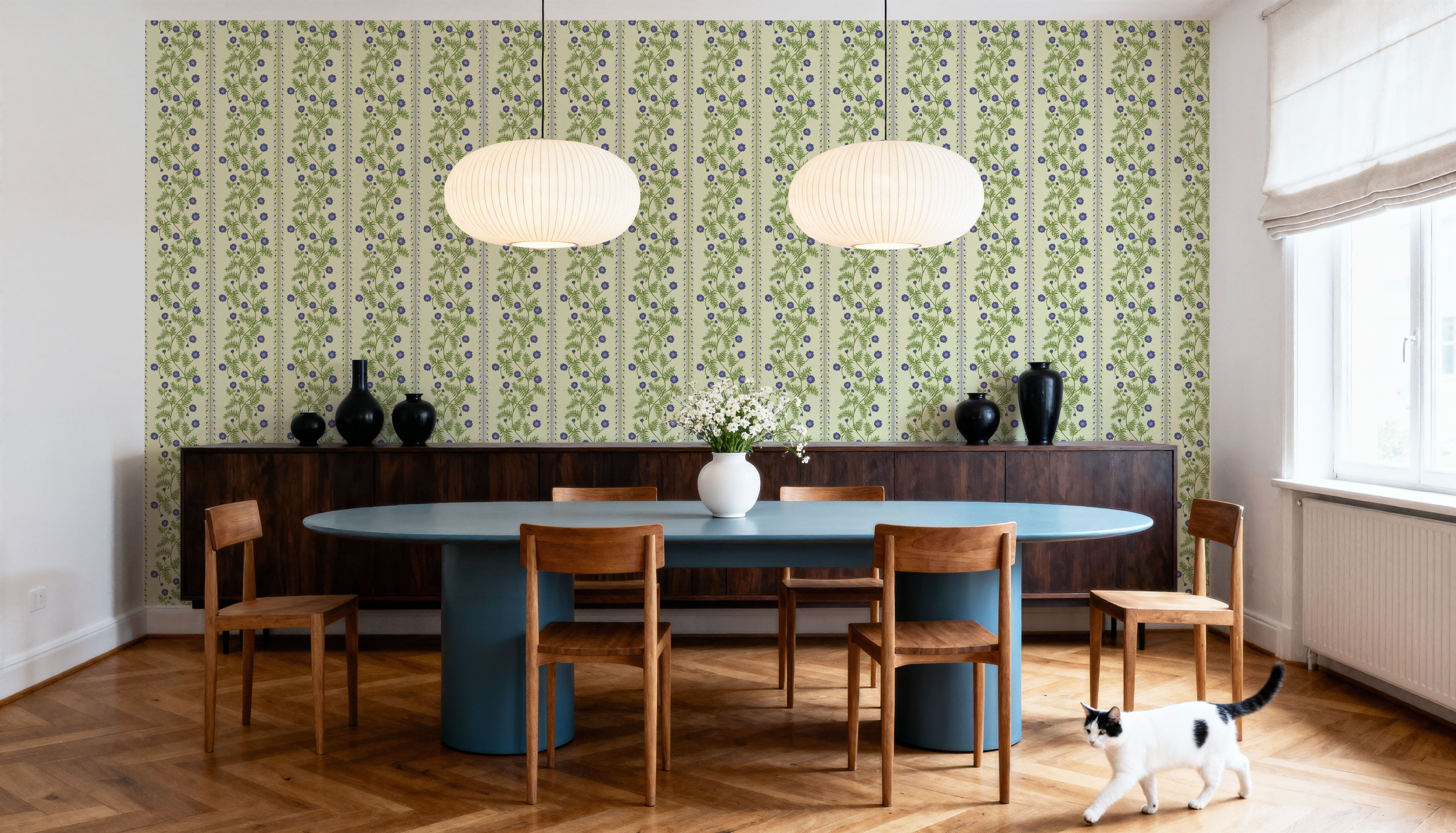 Marigold Stripes, Blue on Cream