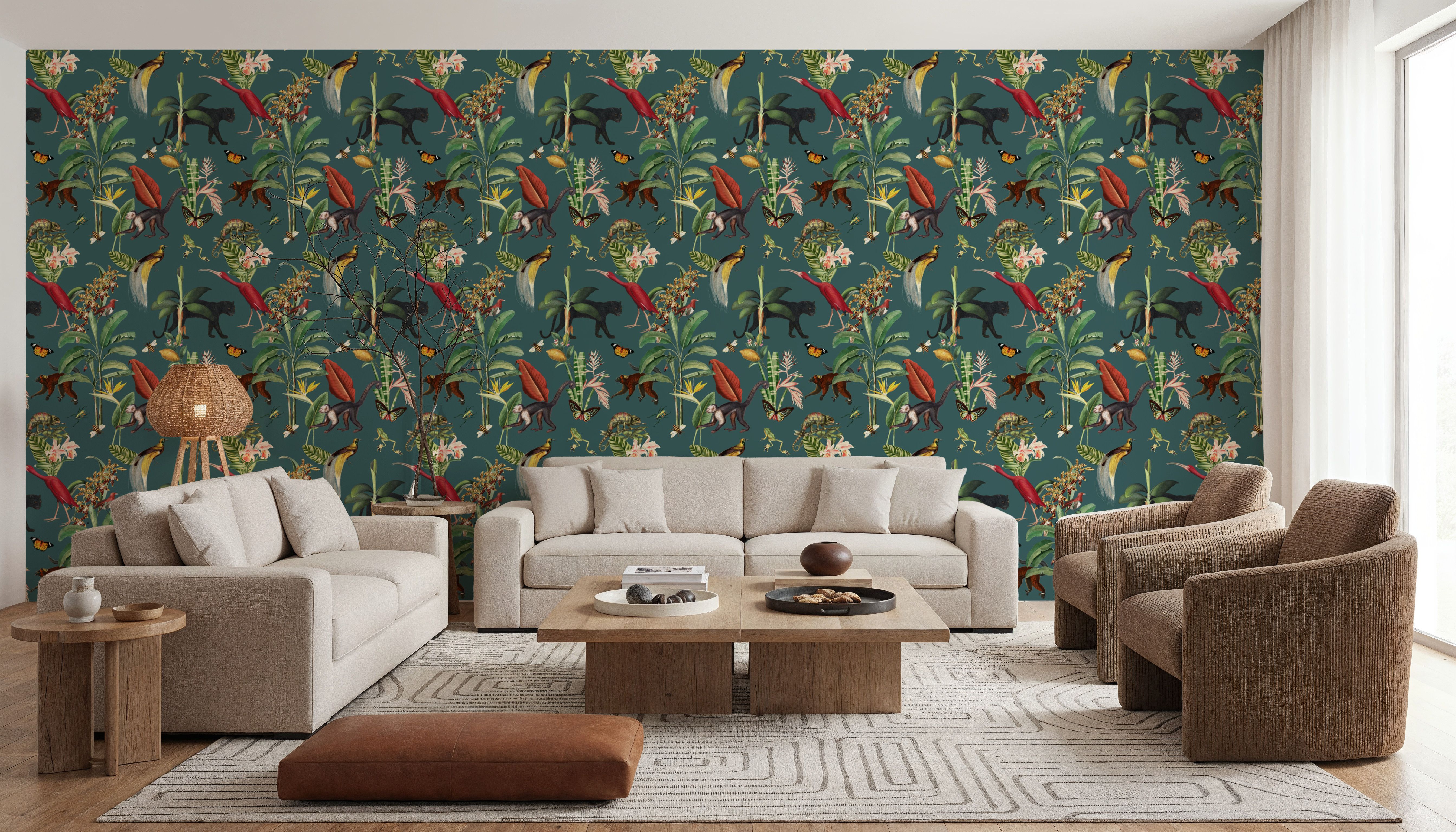 Kingdom Animalia Dark Teal, Wallpaper