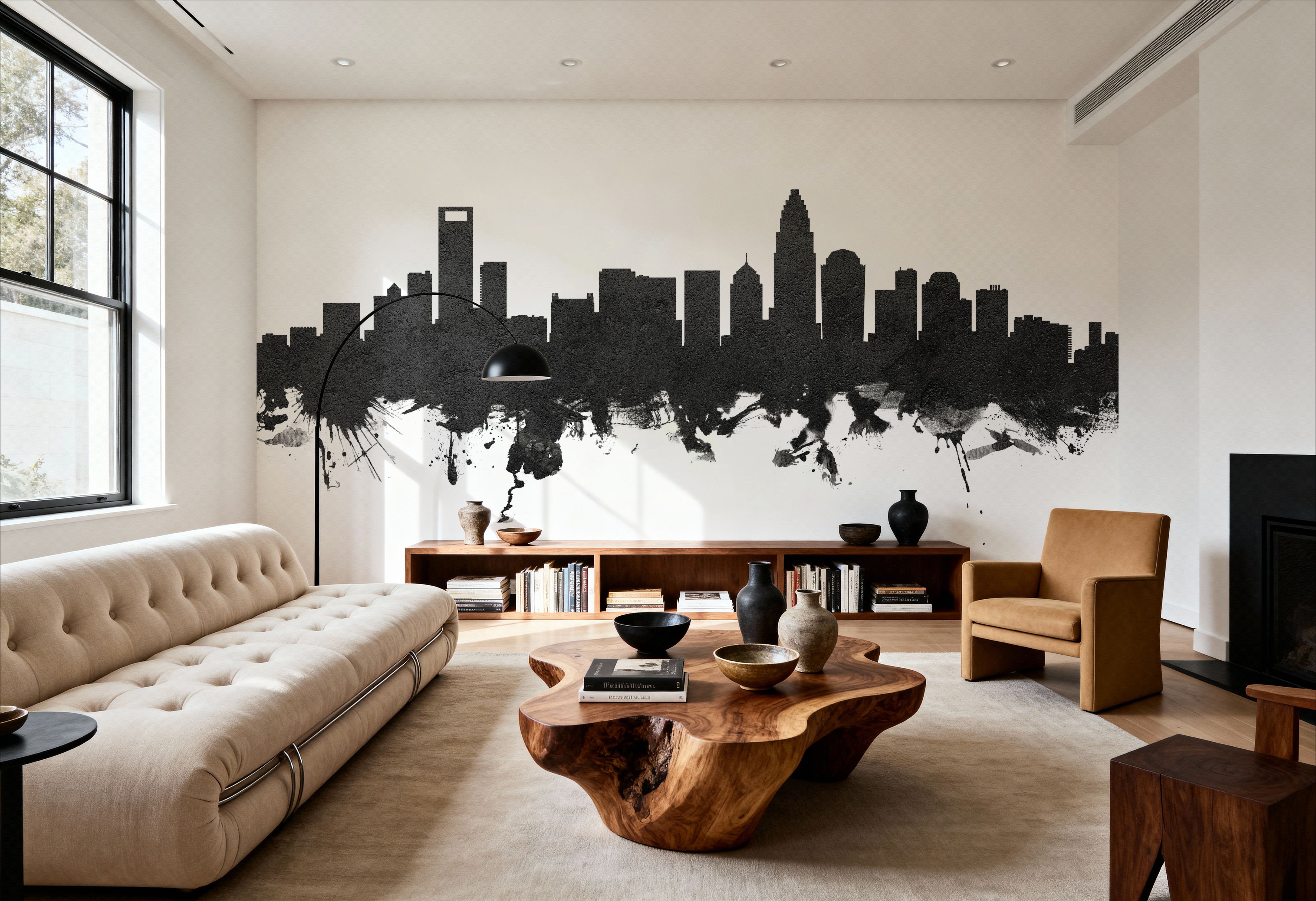 Charlotte North Carolina Skyline Black & White, Wallpaper