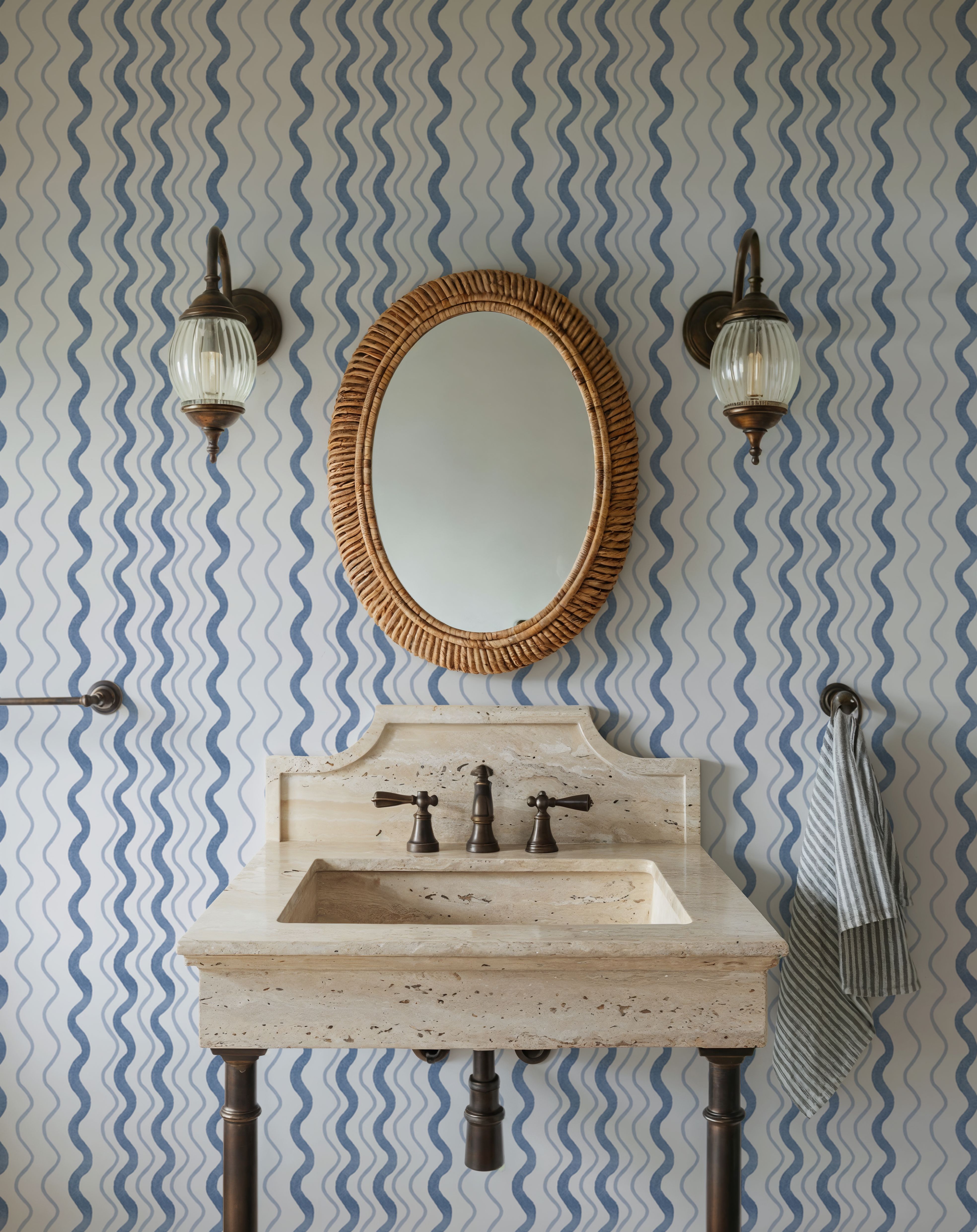 Wavy Stripes, Blue, Wallpaper