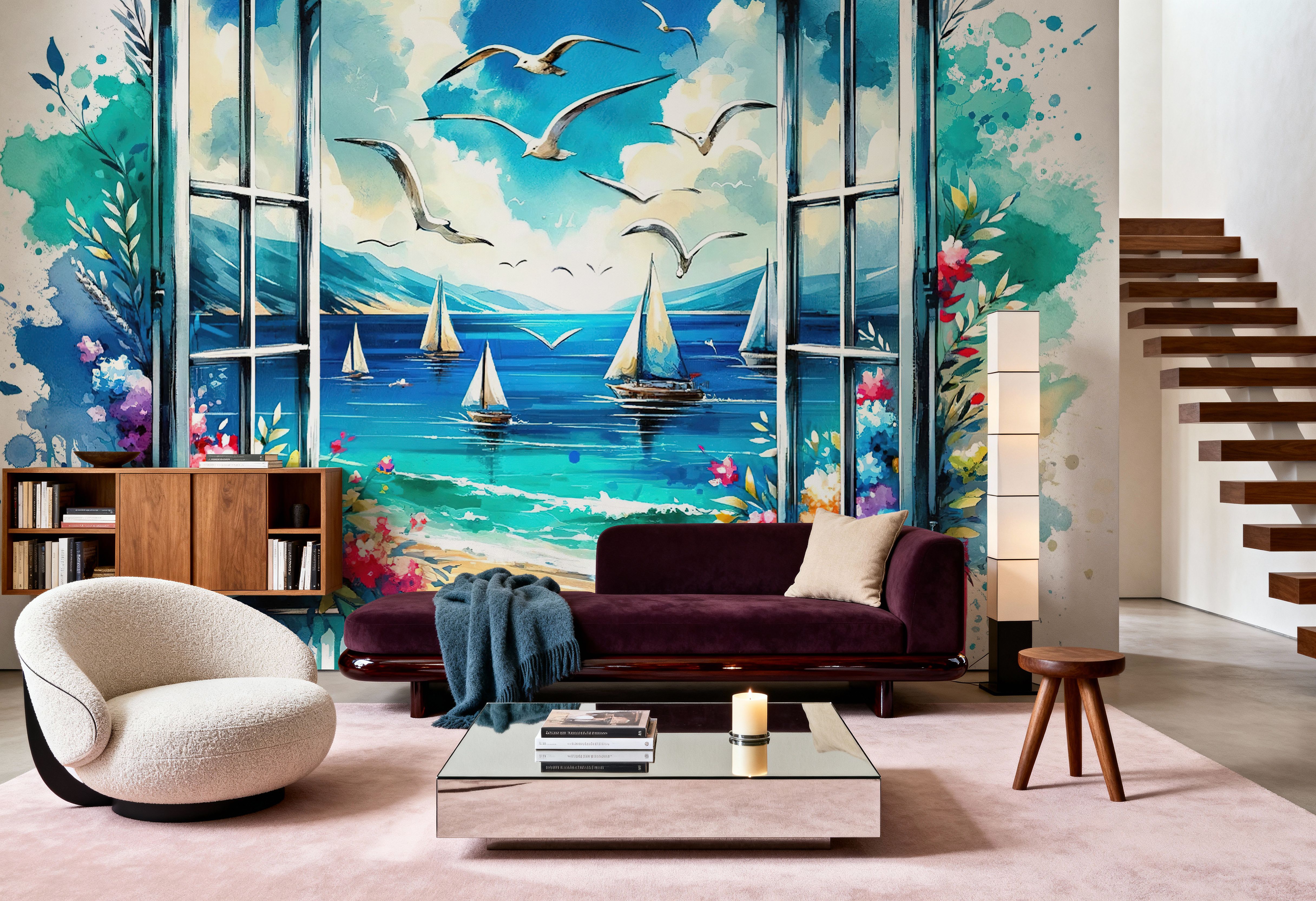 Seaside View from Open Window