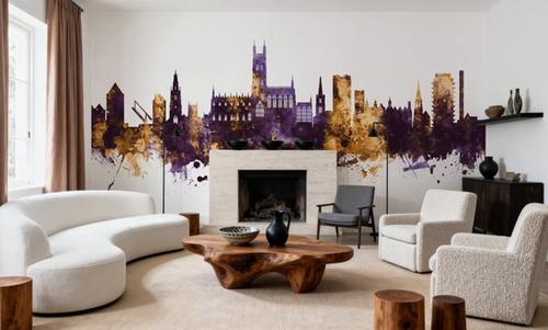 Gloucester England Skyline Purple & Gold