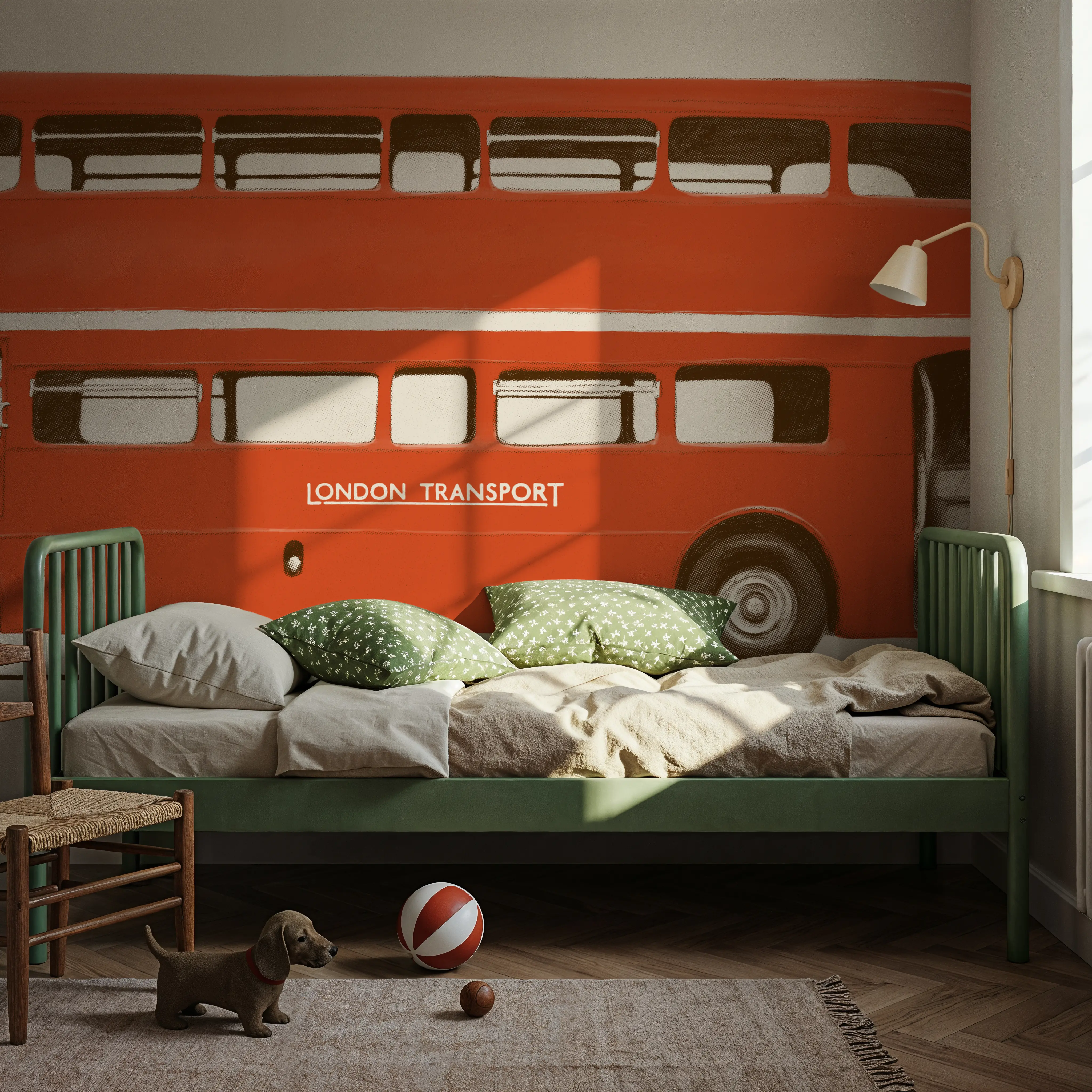 Wall Mural - Red English Dubbel-Decker Bus - Travel & Landmarks Vehicles mural wallpaper - Red - Offices - Wallism UK - Peel & Stick or Paste-the-Wall