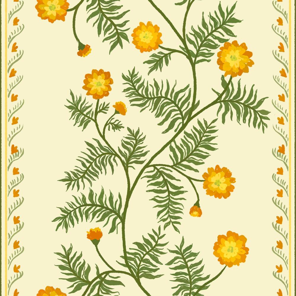 Marigold Stripes, Orange on Cream