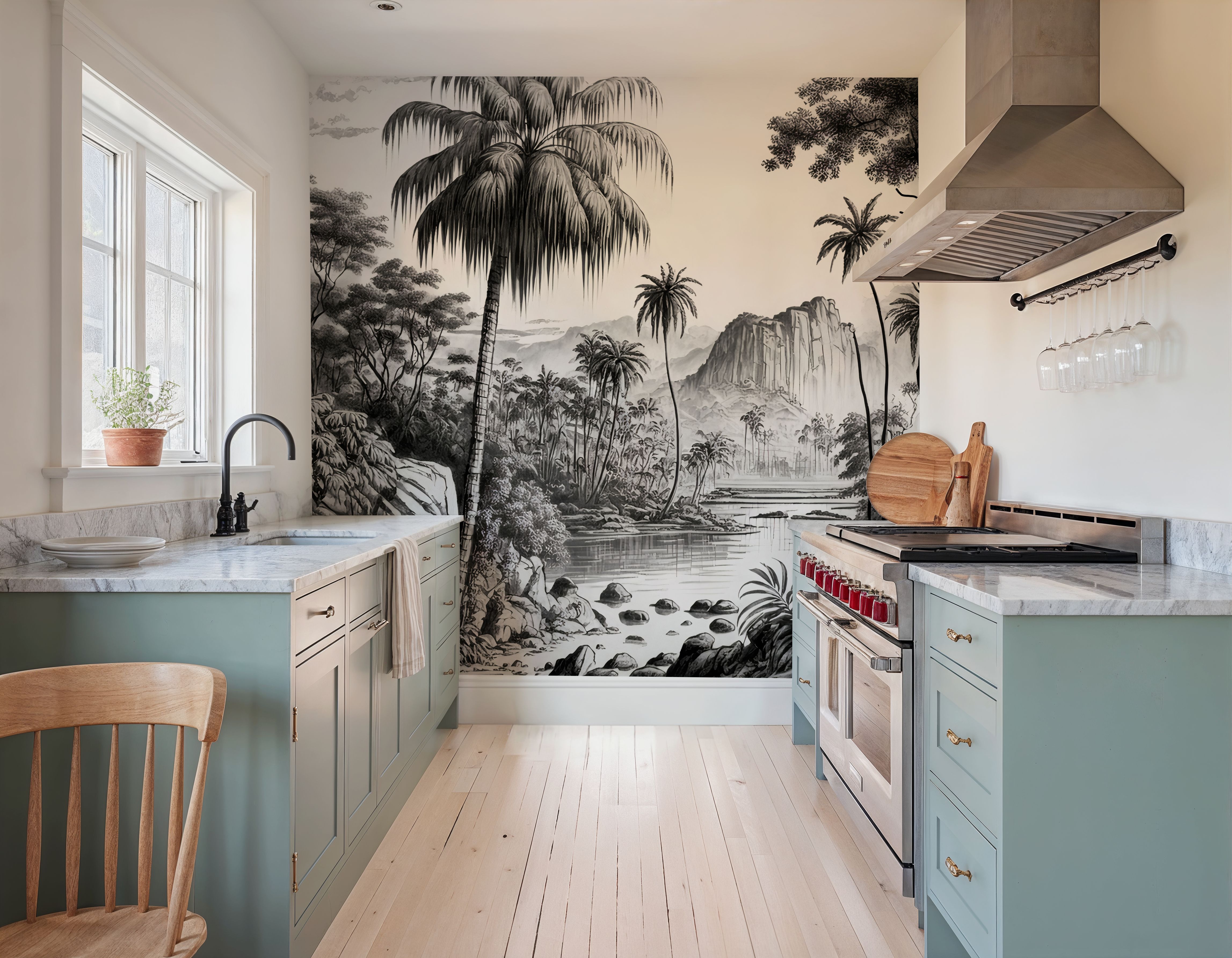 Wall Mural - Tropical Riverbank - Mountains Landscapes mural wallpaper - Offices - Wallism US - Premium, Textured or Peel & Stick