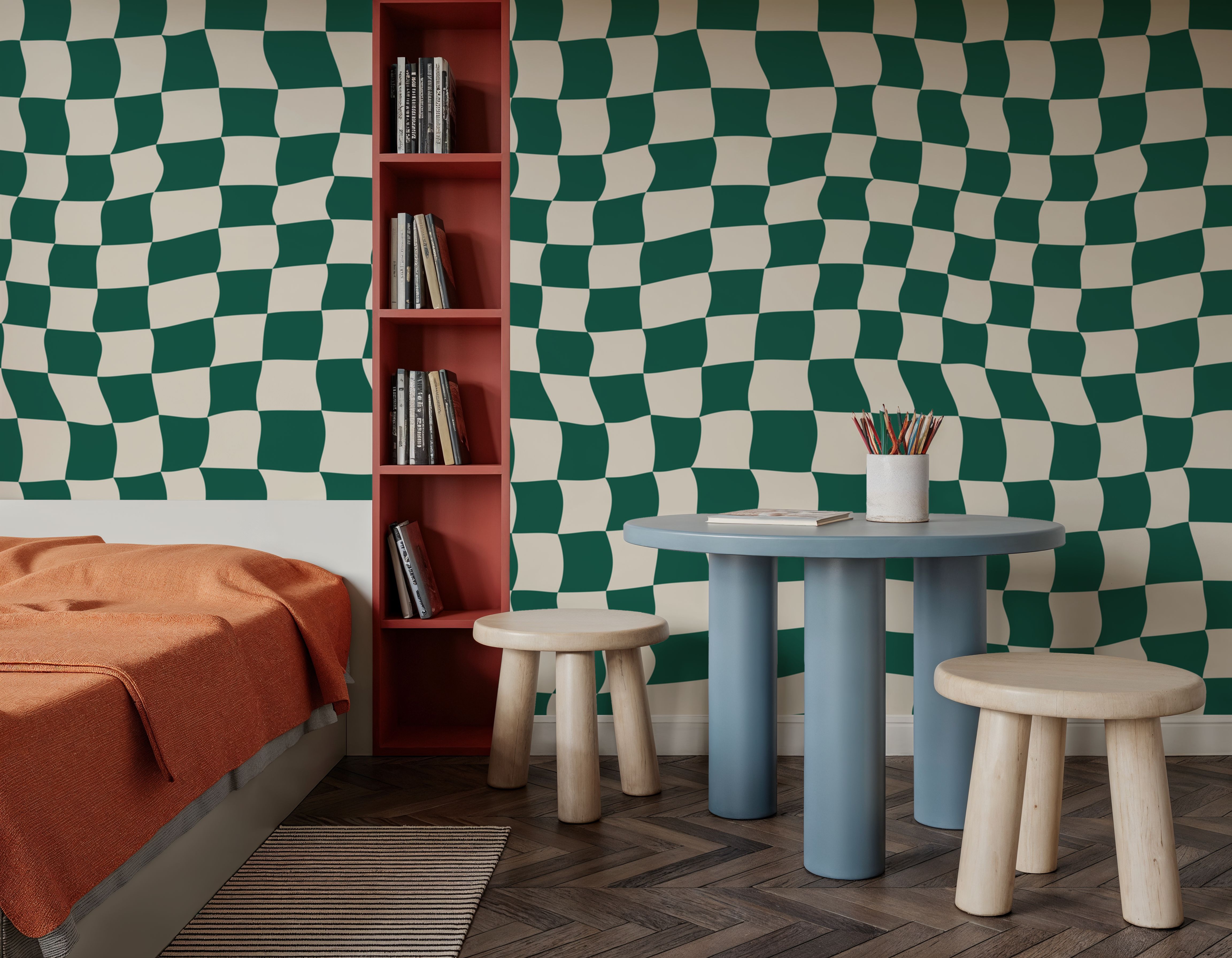 Warped Checkerboard, Forest Green