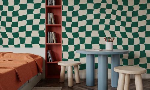 Warped Checkerboard, Forest Green