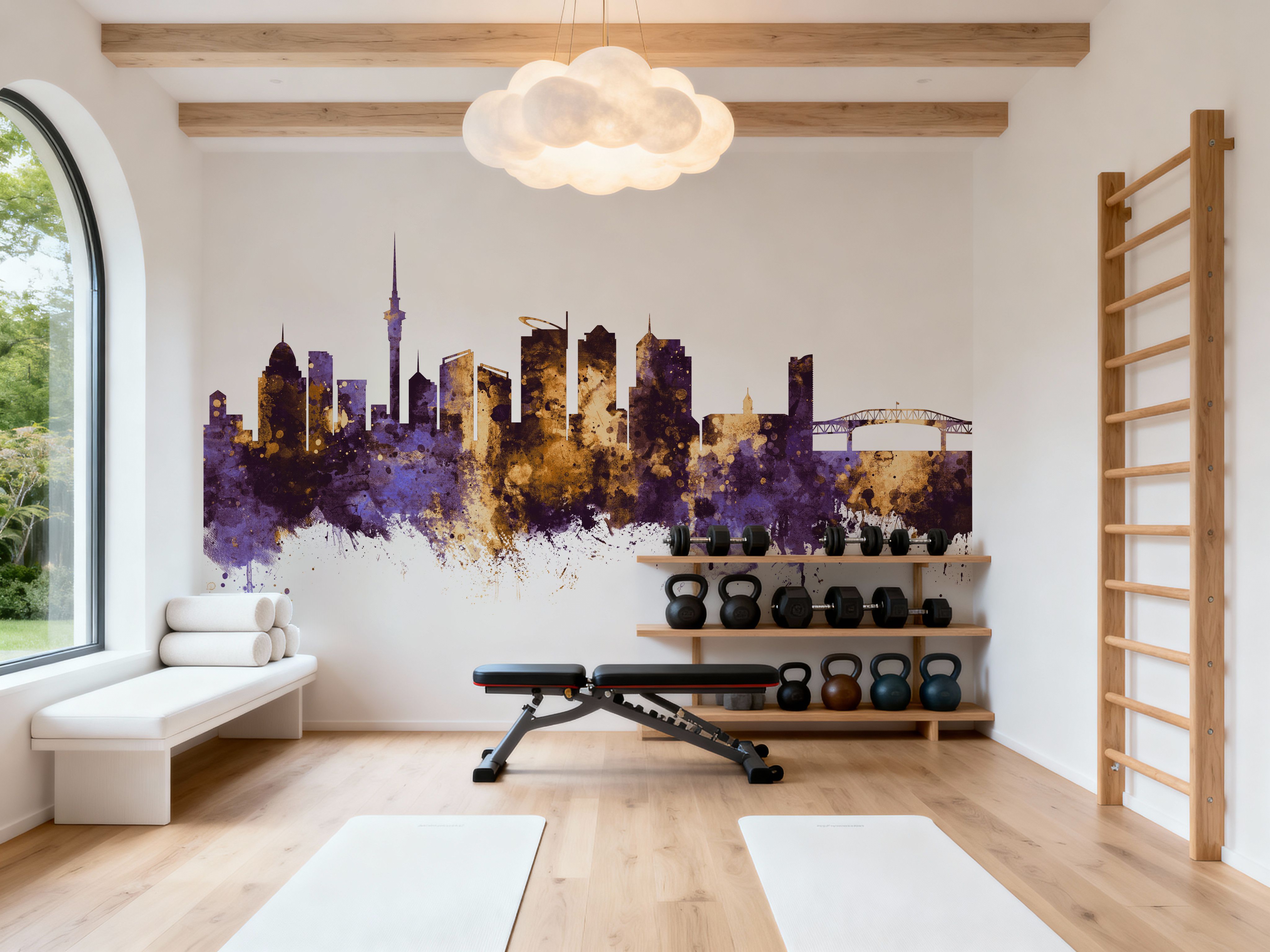 Auckland New Zeeland Skyline Purple & Gold