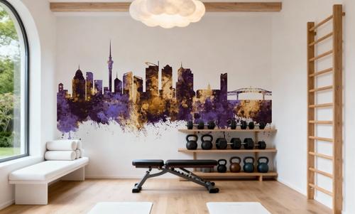Auckland New Zeeland Skyline Purple & Gold