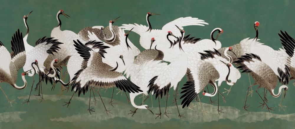 Japanese Flock of Cranes, Emerald