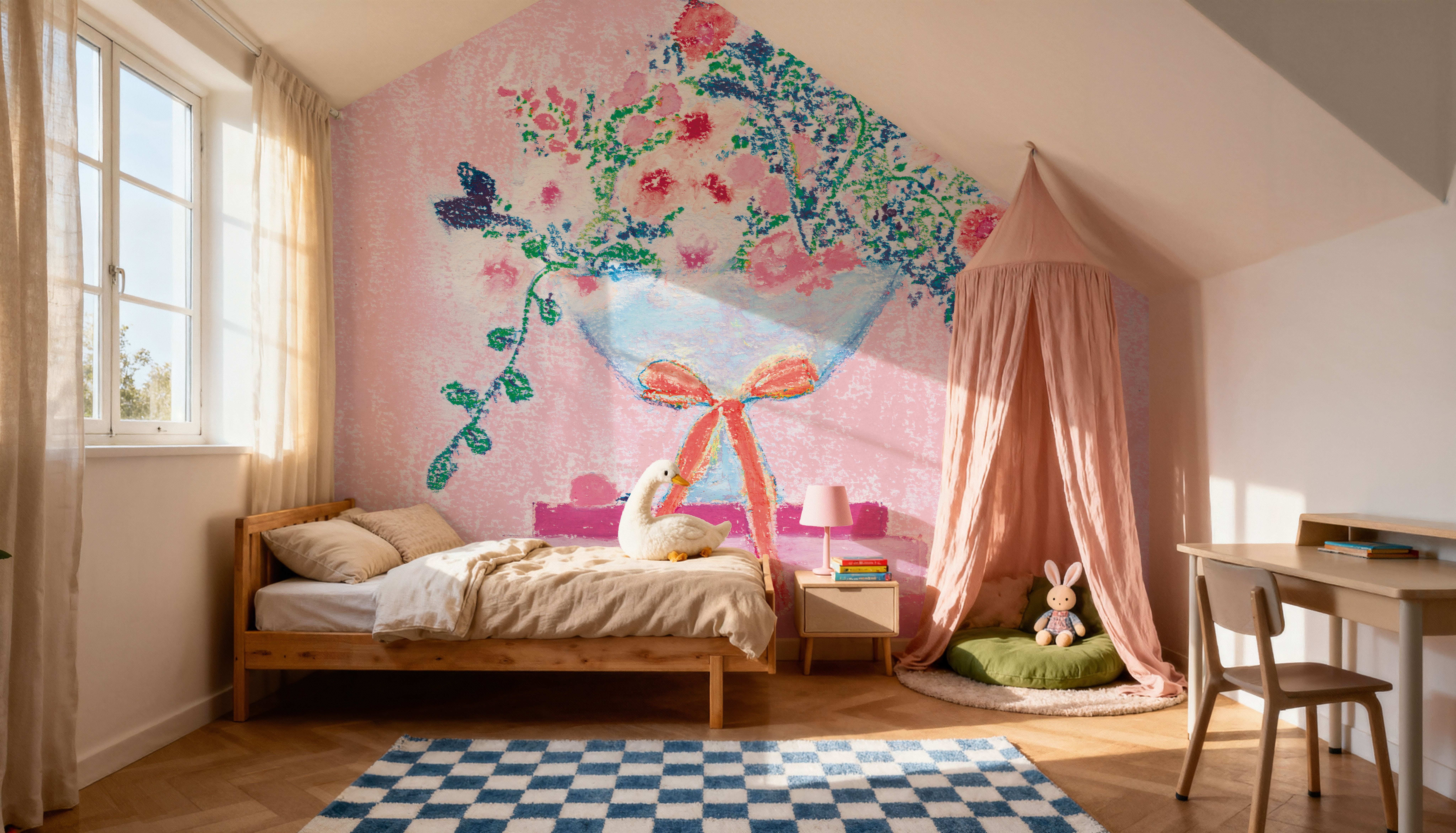 Flower Vases and Books Square Pink