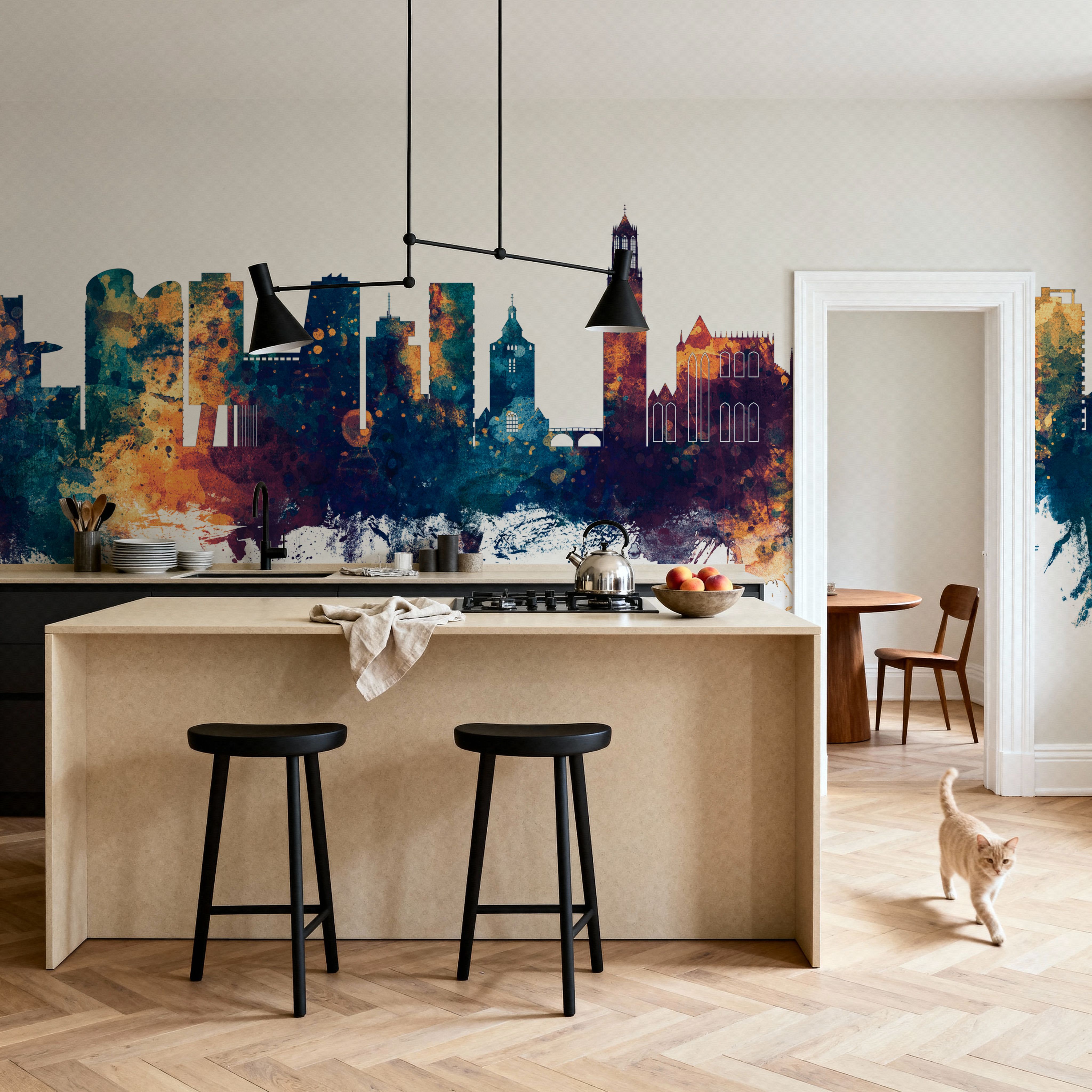 Wall Mural - Utrecht The Netherlands Skyline Blue & Bronze - Dining Room - Wallism US - Premium, Textured or Peel & Stick