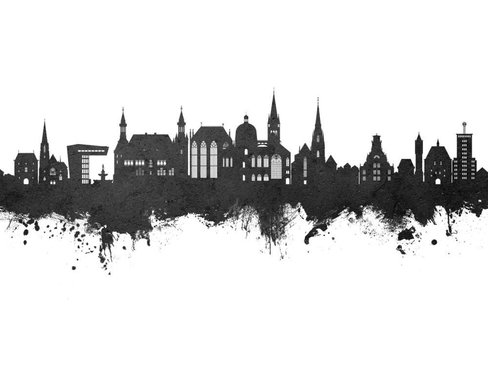 Aachen Germany Skyline Black & White