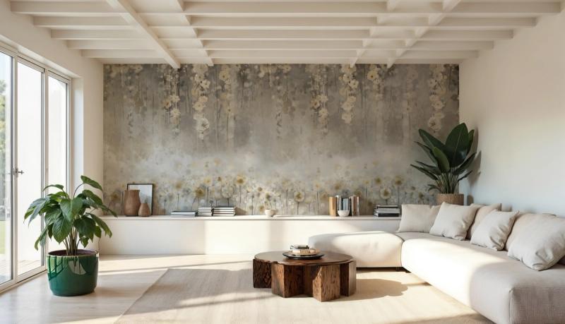Wisteria Greige wallpaper mural 100% PVC-free and non-toxic