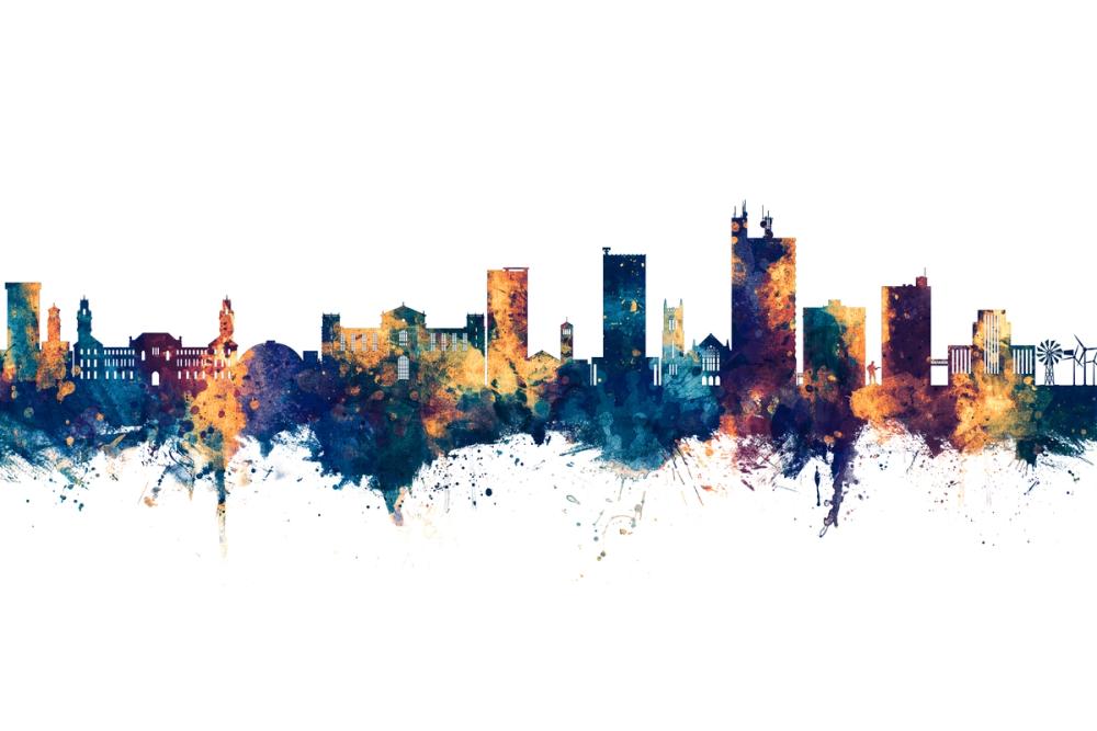 Lubbock Texas Skyline Blue & Bronze