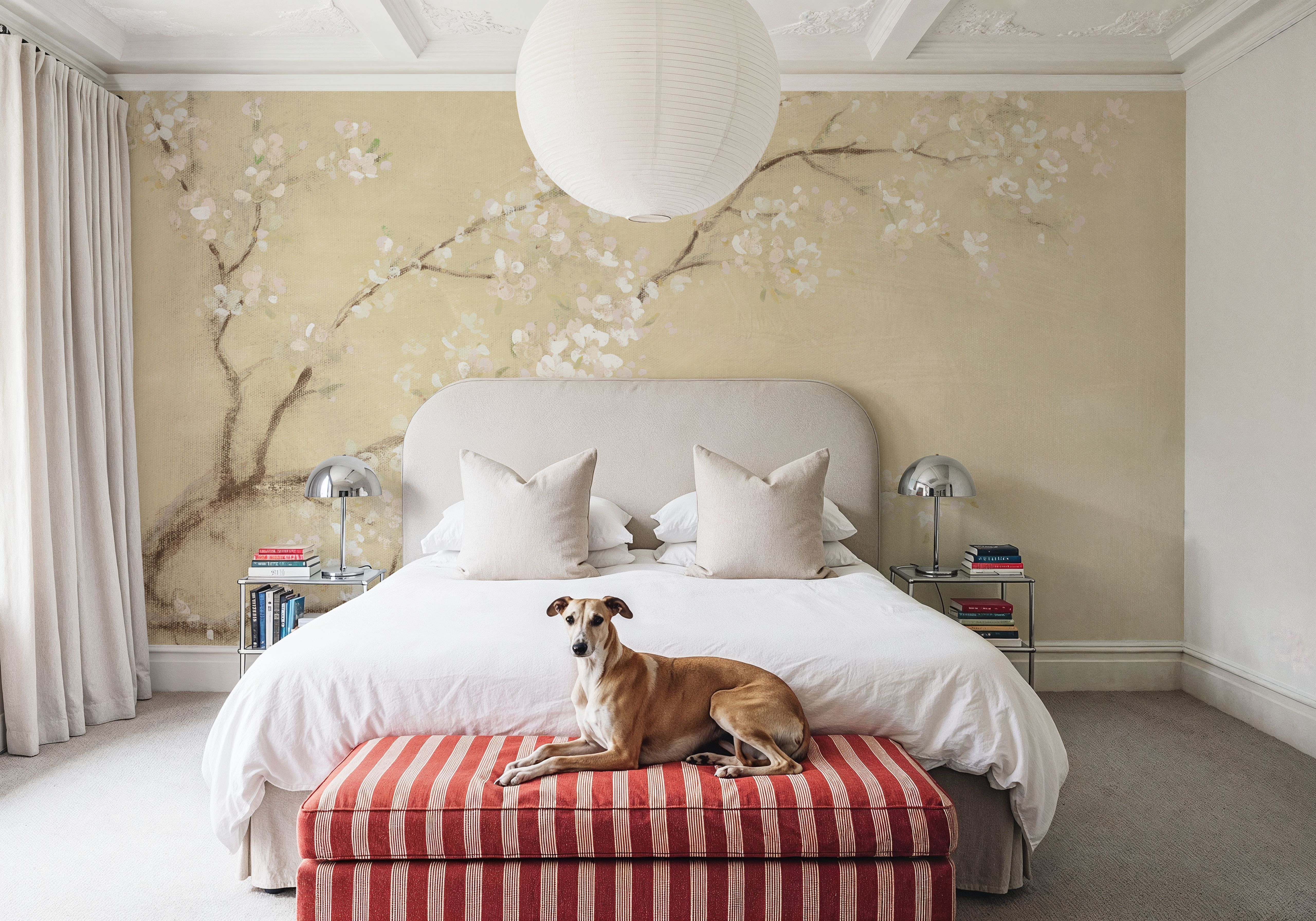 White Cherry Blossoms I Linen, Wallpaper