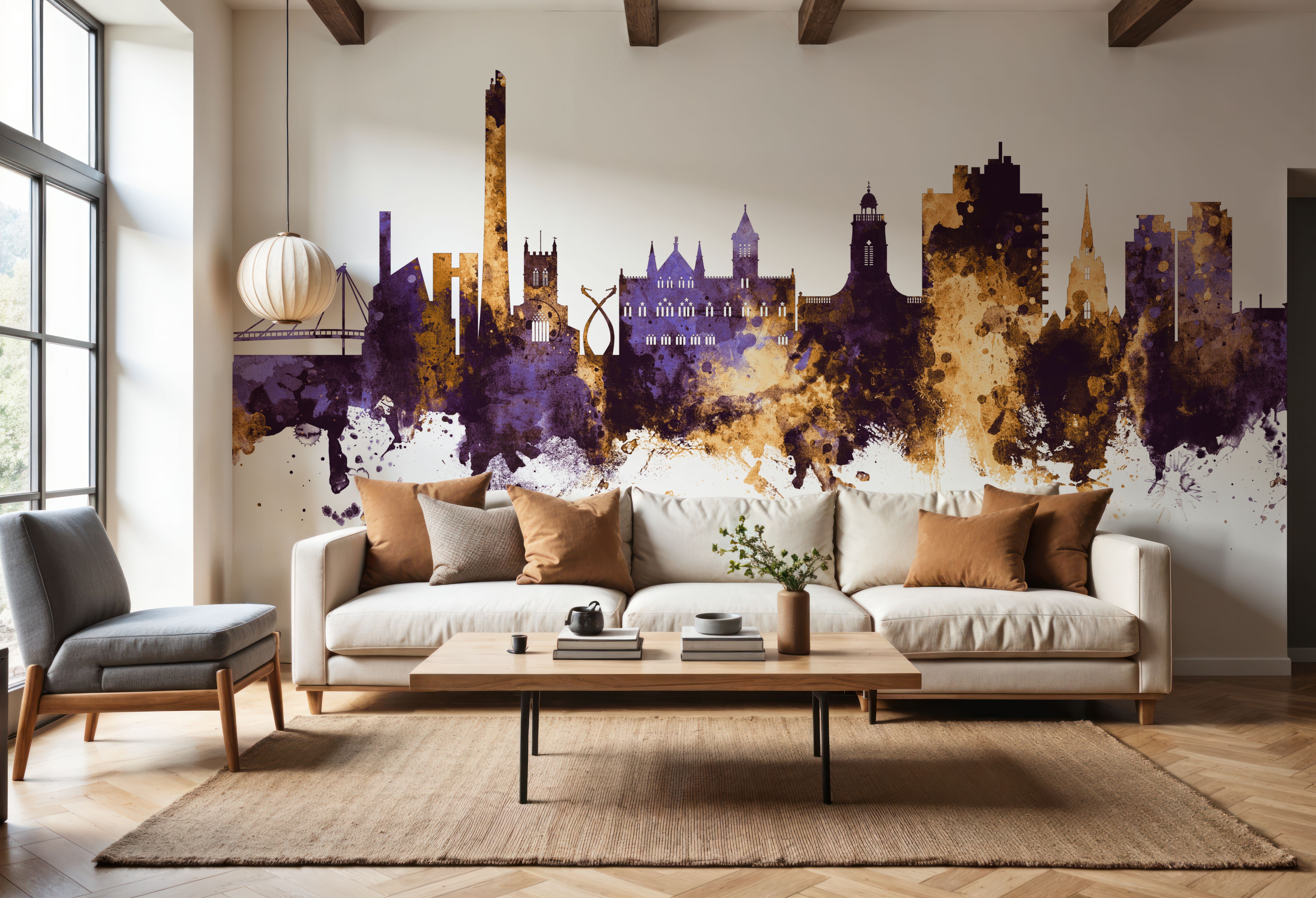 Northampton England Skyline Purple & Gold, Wallpaper