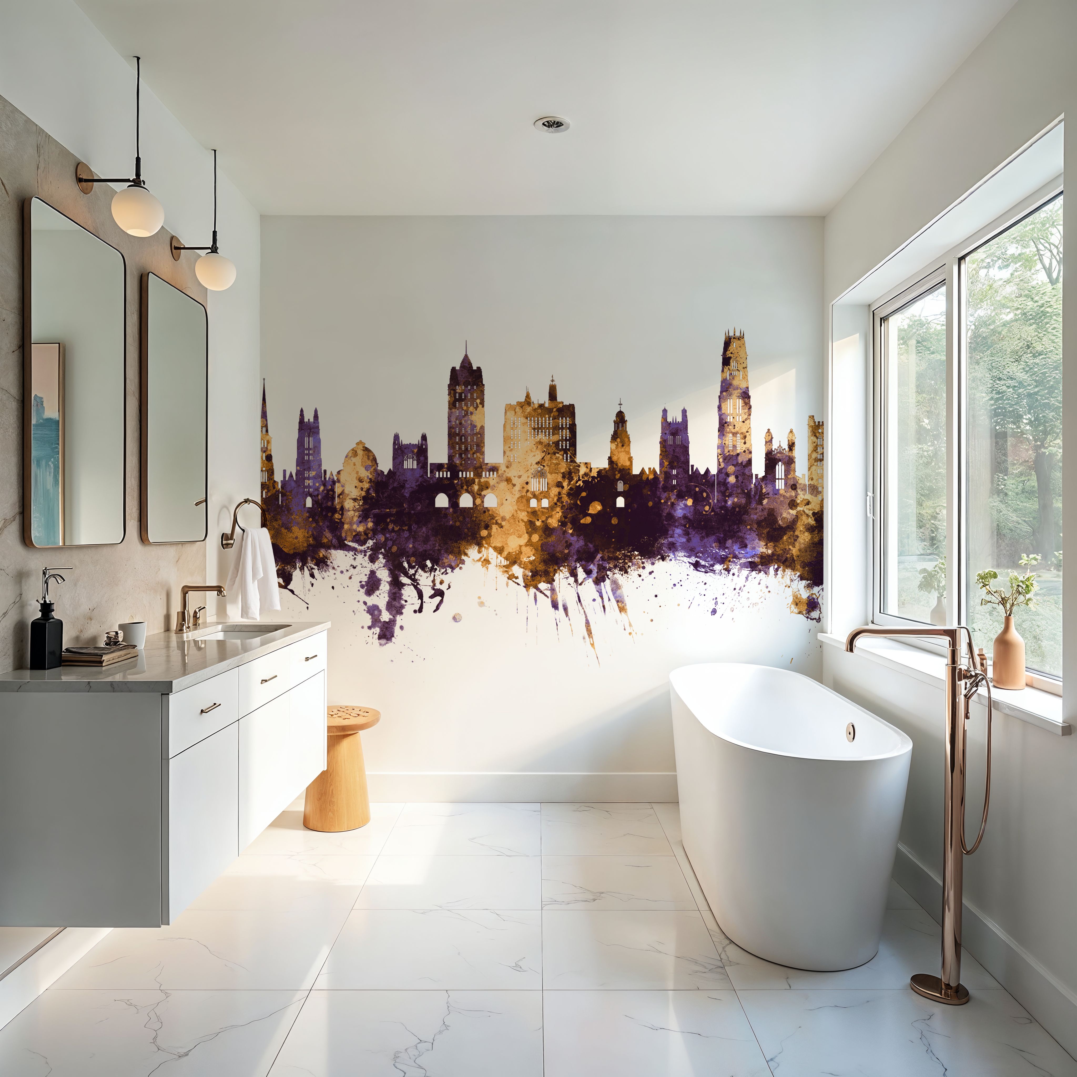 New Haven Connecticut Skyline Purlpe & Gold