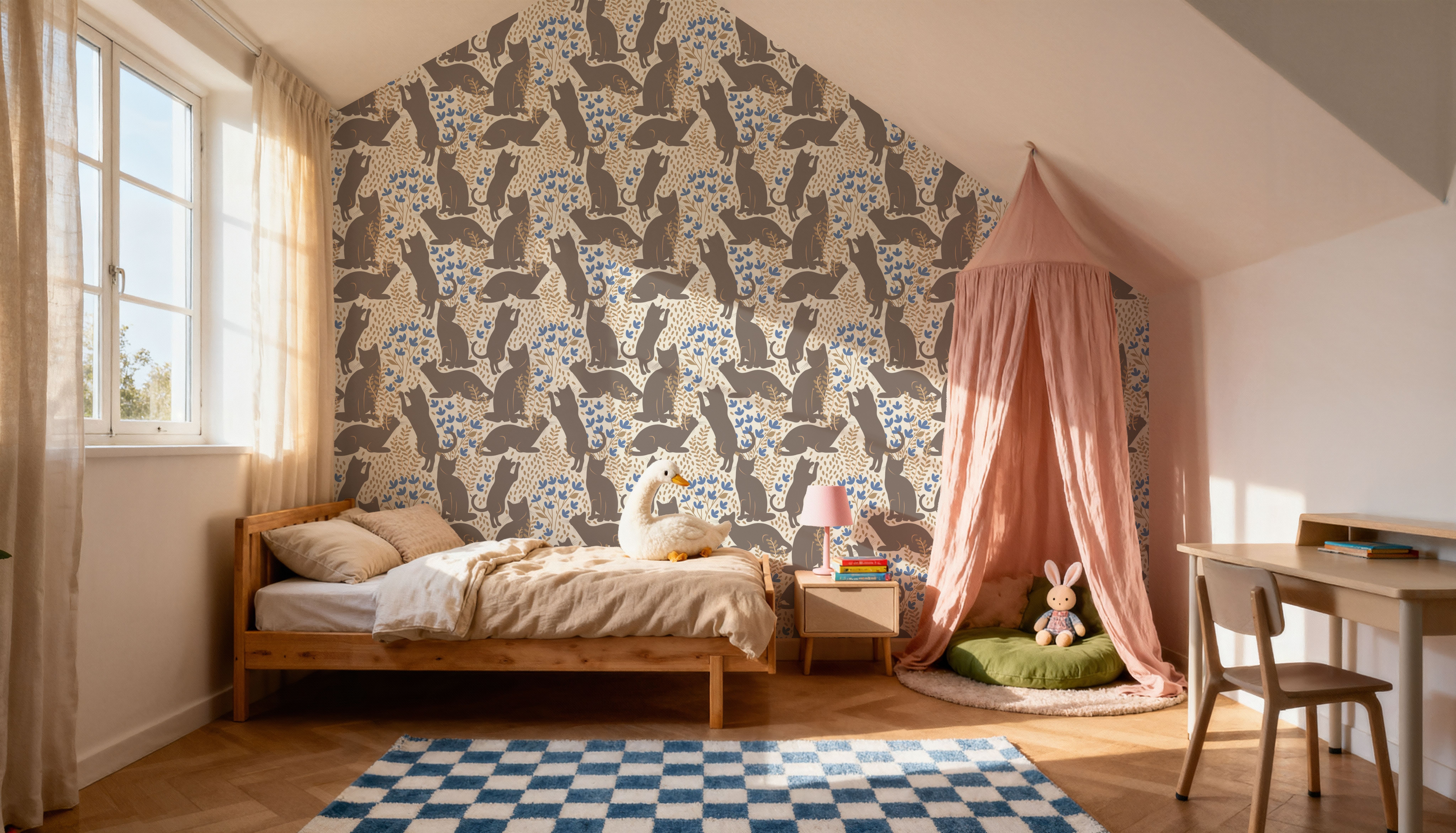 Hunters in The Garden, Tan & Blue