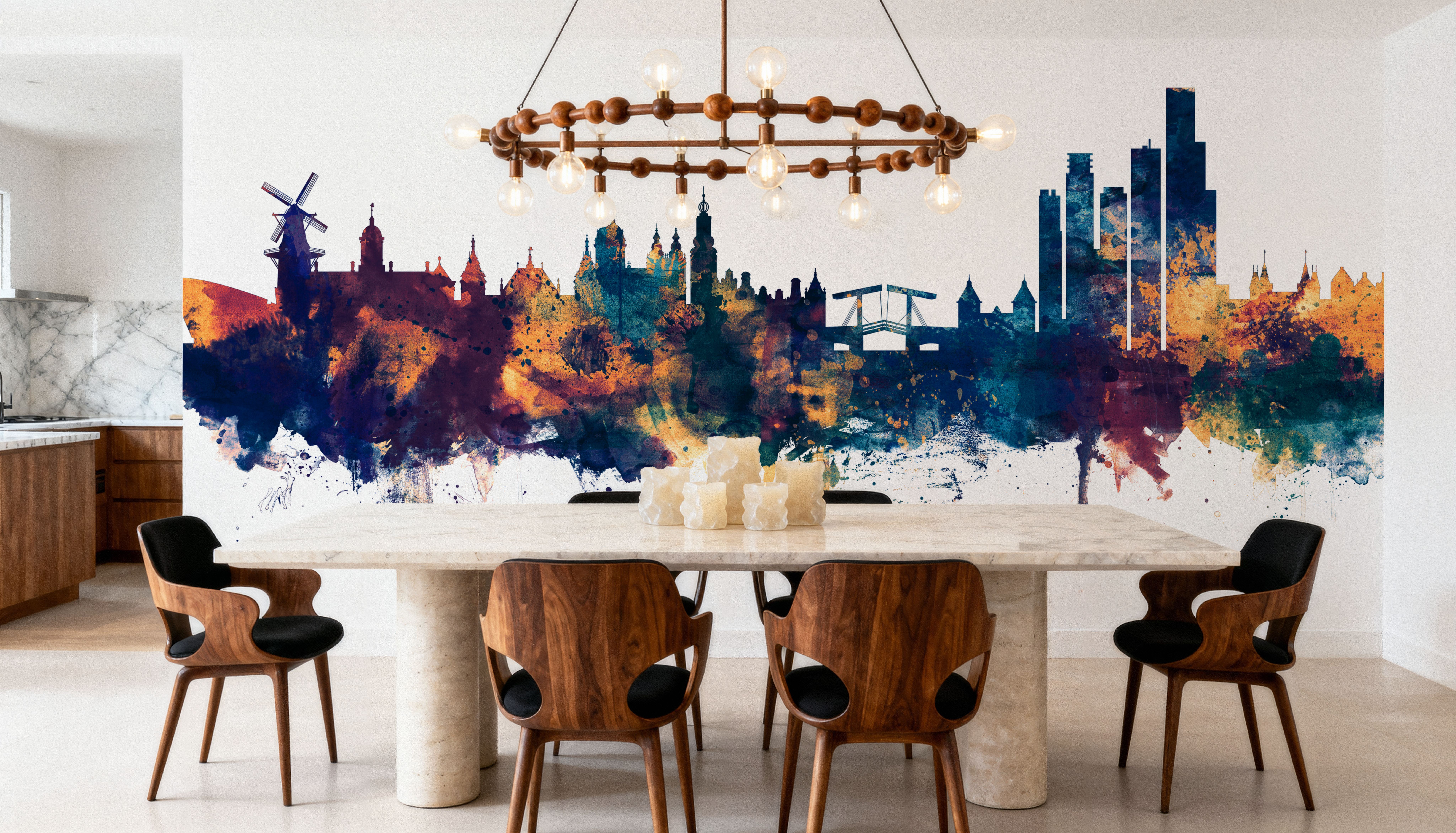 Amsterdam Skyline Blue & Bronze, Wallpaper