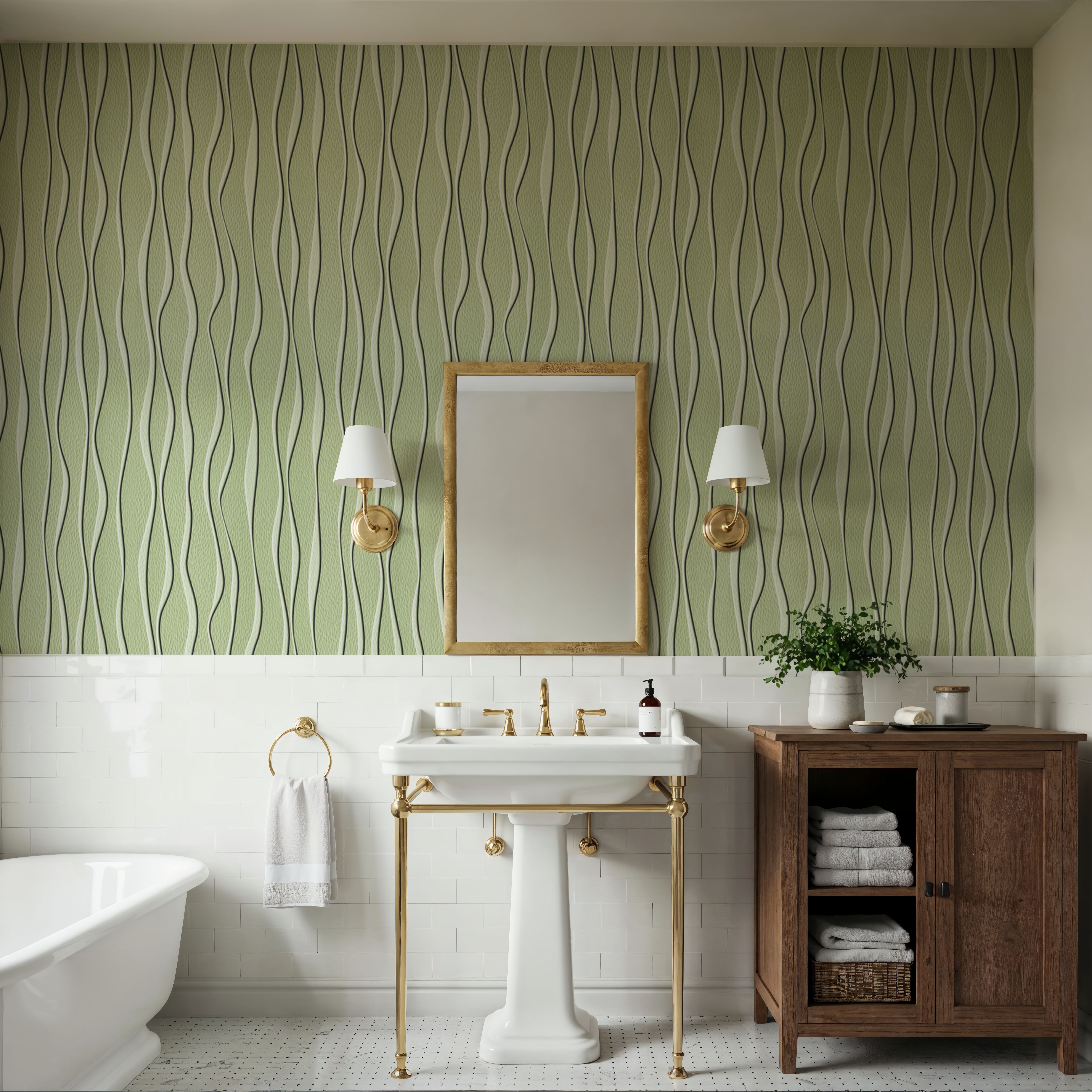 Swaying Lines, Pistachio, Wallpaper