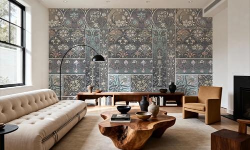 Art Deco Floral Wall Blue