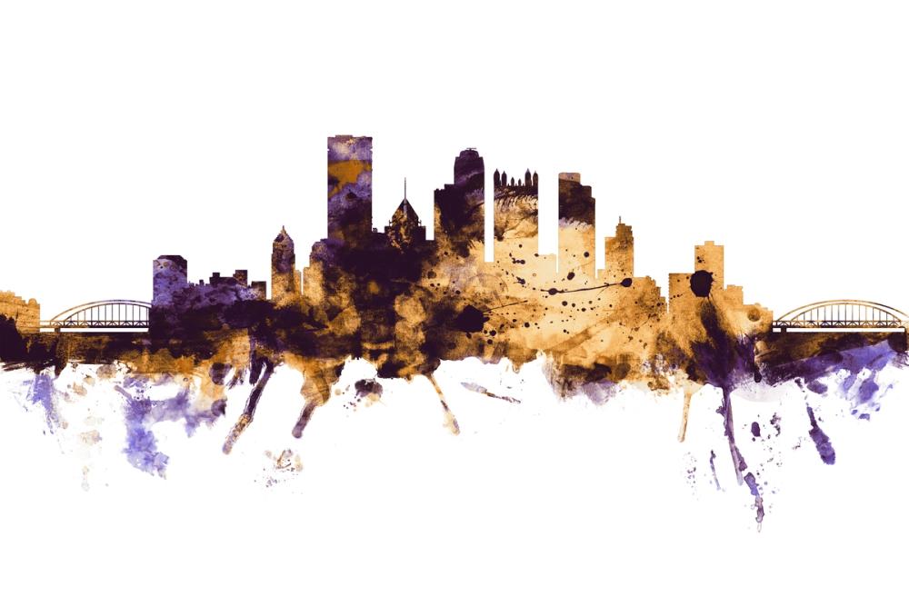 Pittsburg Pennsylvania Skyline Purple & Gold