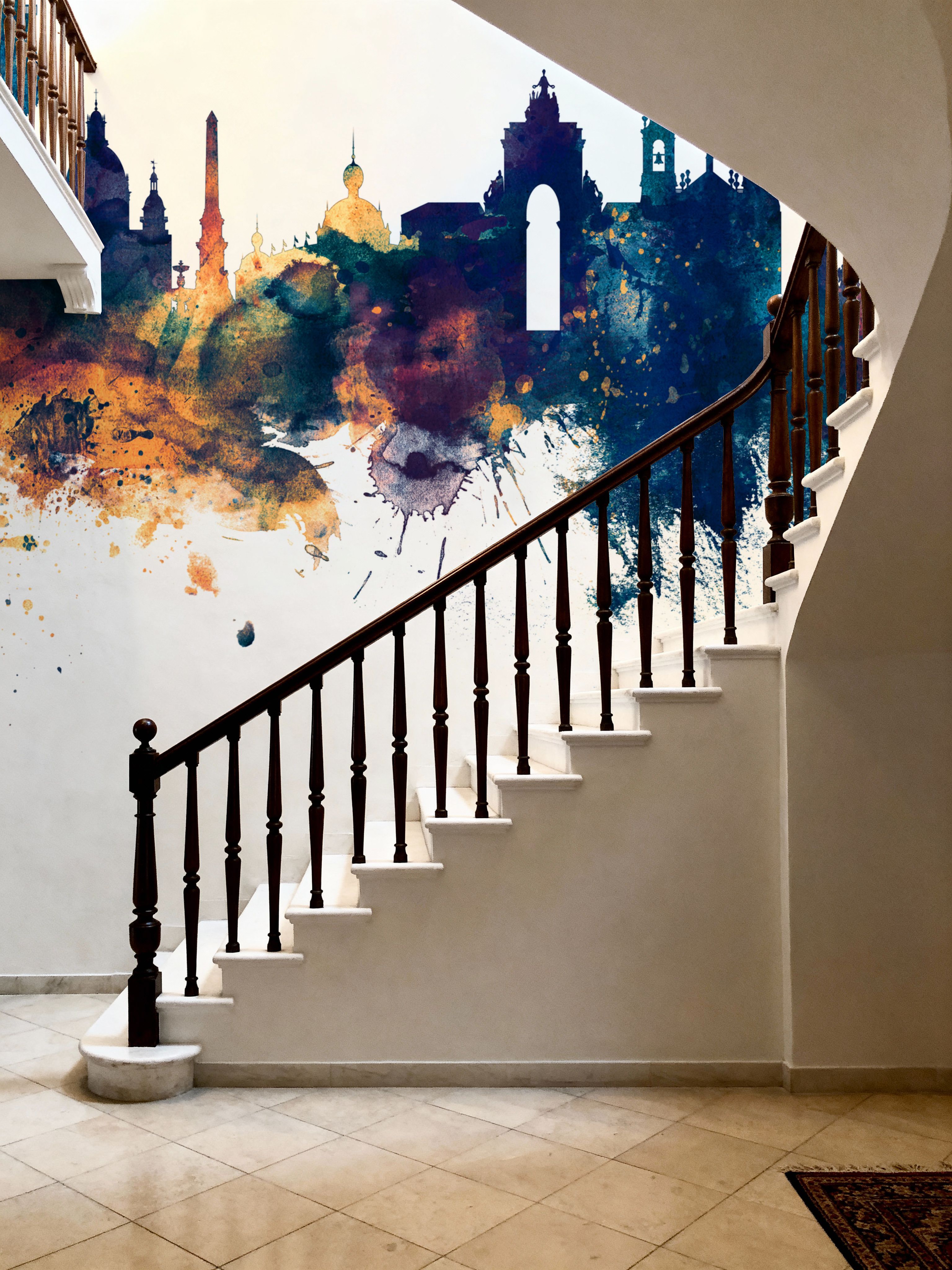 Lisbon Portugal Skyline Blue & Bronze