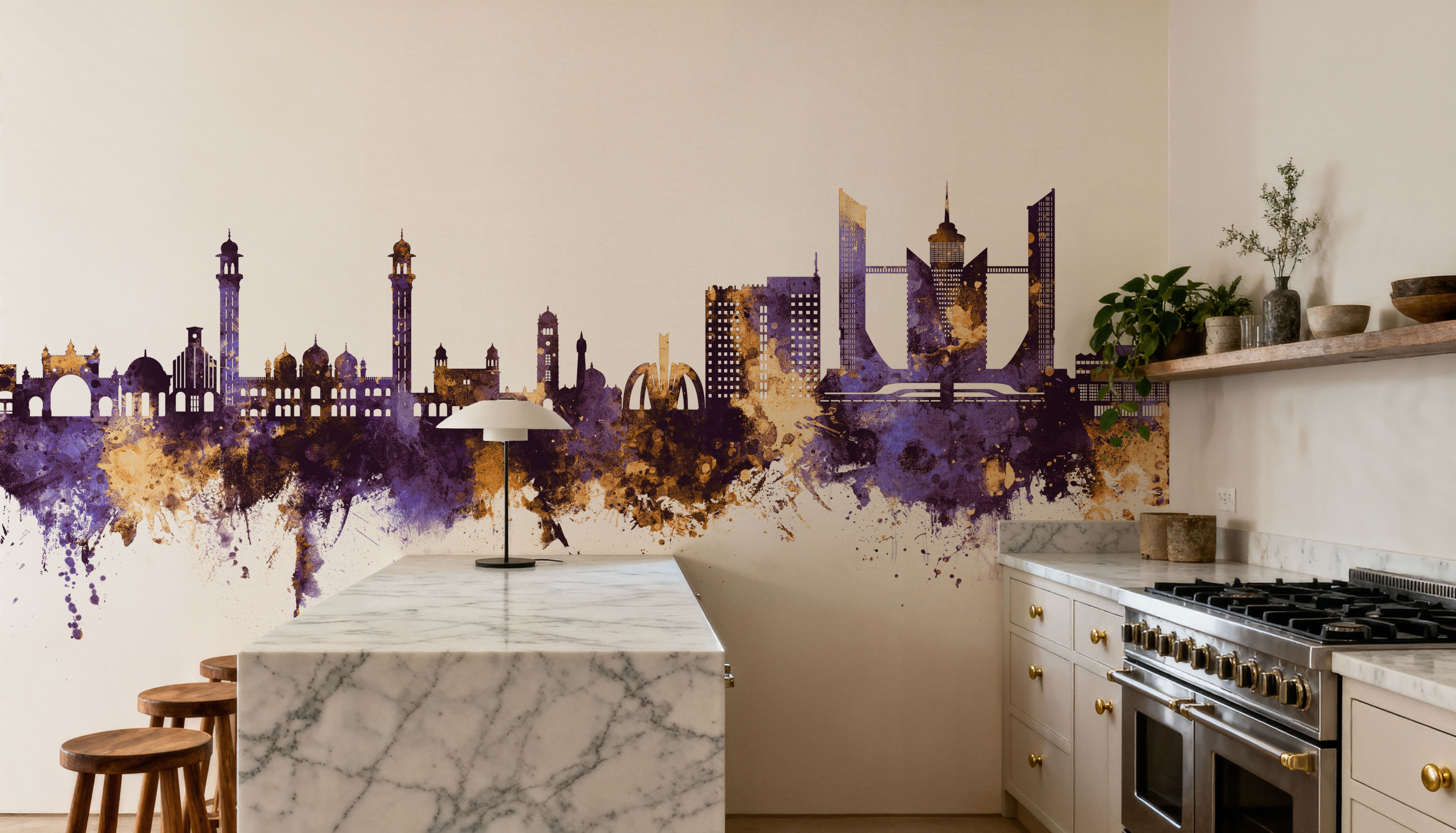 Faislabad Pakistan Skyline Purple & Gold