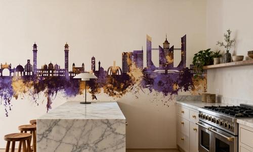 Faislabad Pakistan Skyline Purple & Gold