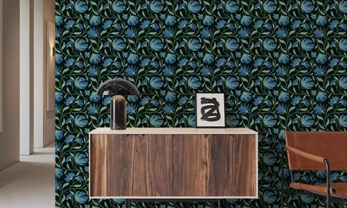 Indial Floral, Teal on Midnight