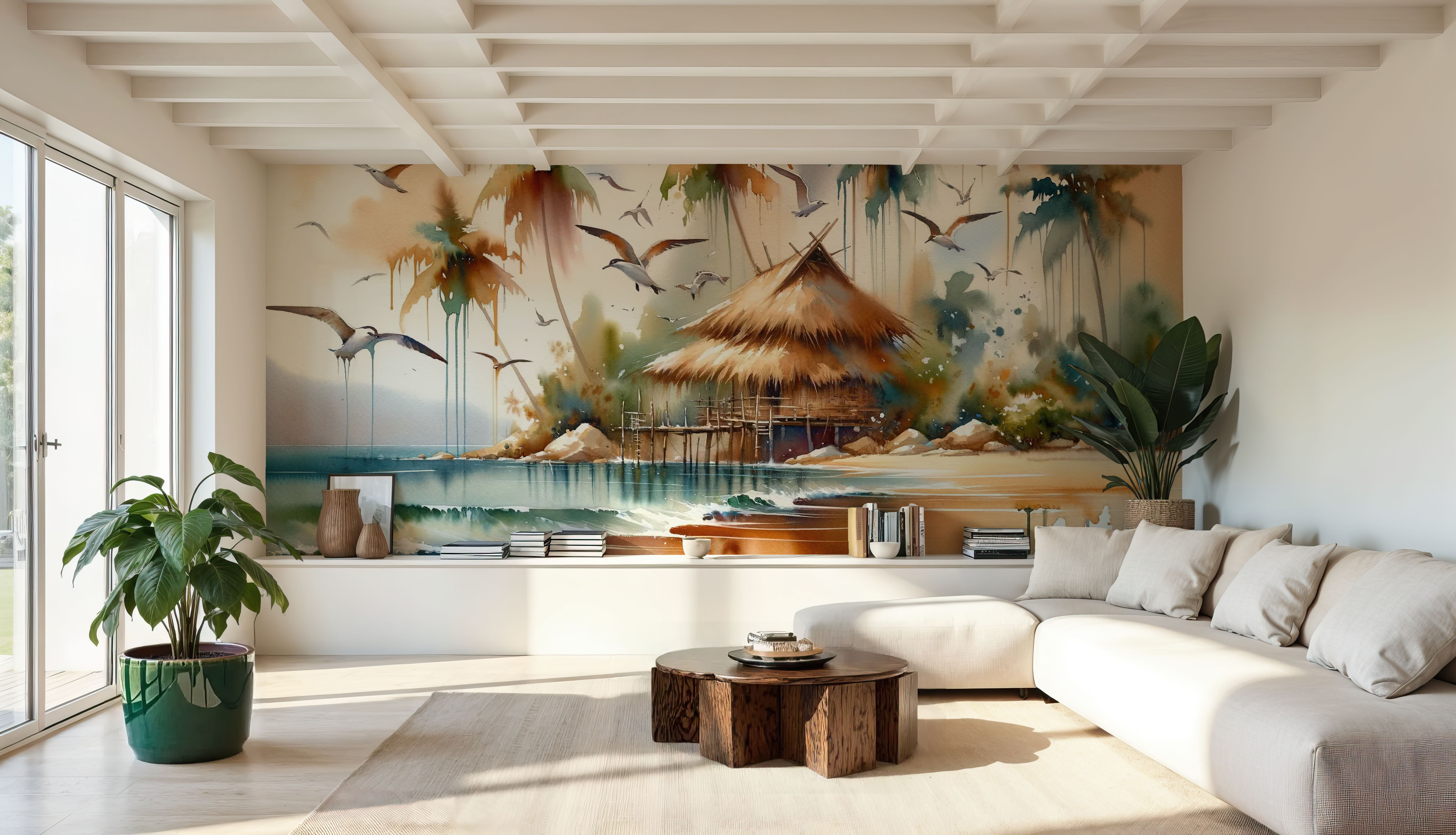 Island Serenity in Abstract Watercolor, Papier peint