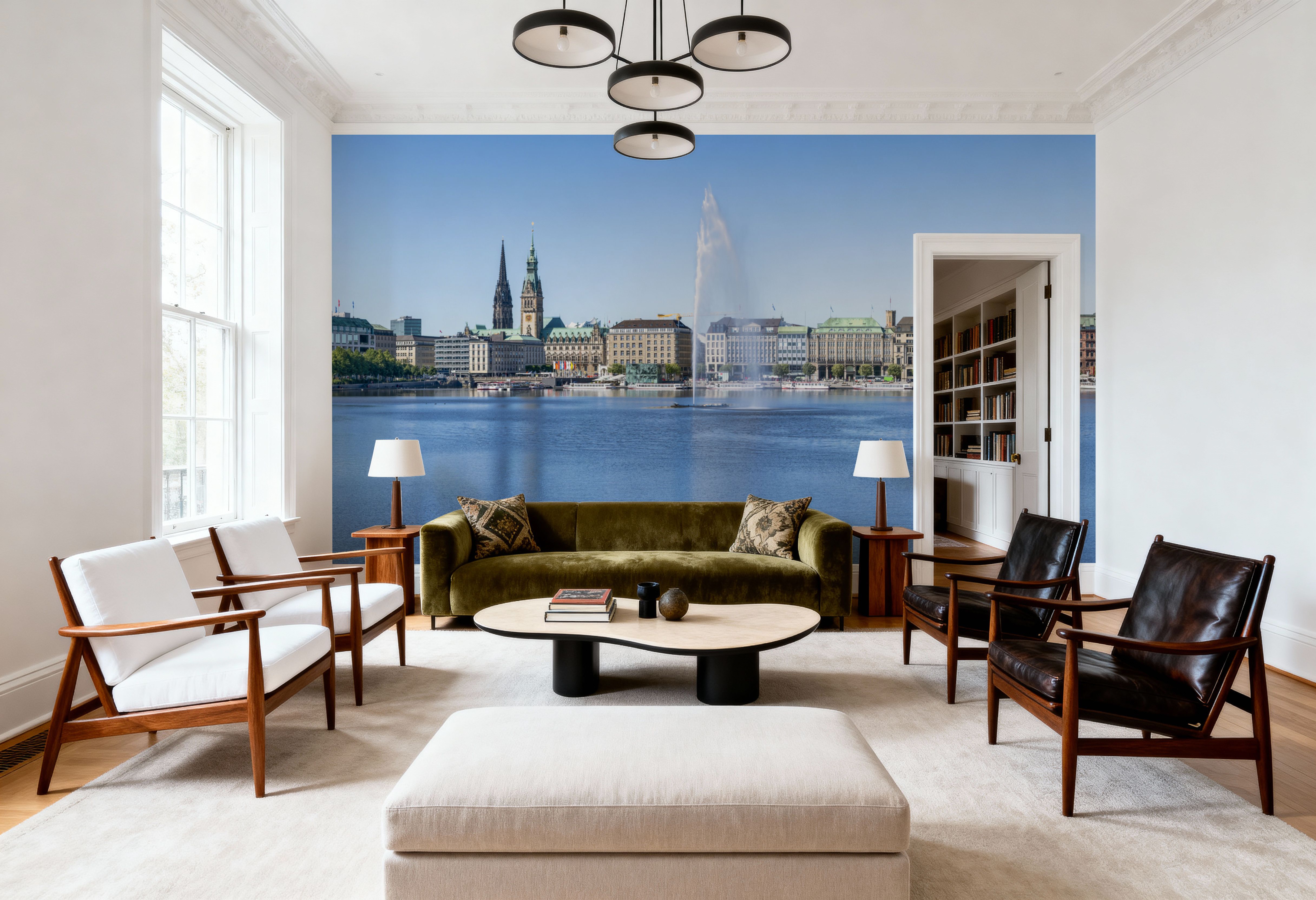 Urban Fountain Reflection, Wallpaper