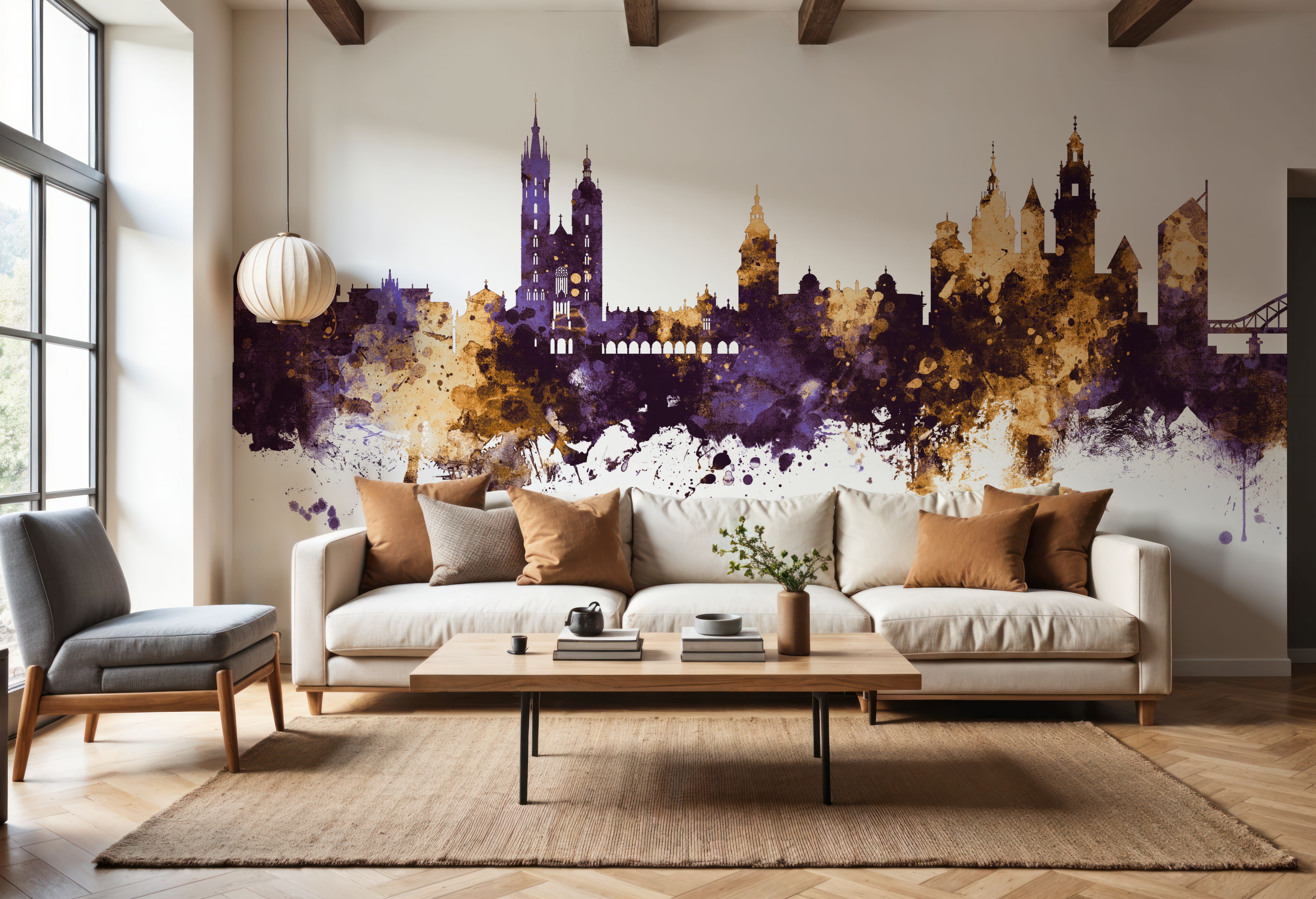 Krakow Skyline Purple & Gold