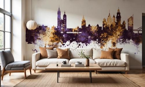 Krakow Skyline Purple & Gold