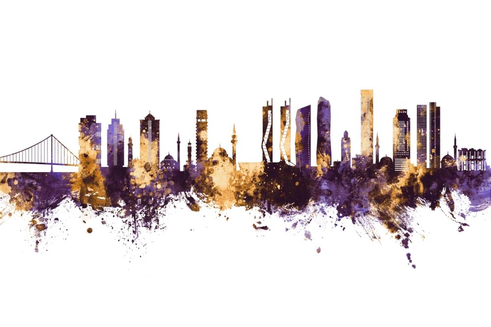 Izmir Turkey Skyline Purple & Gold