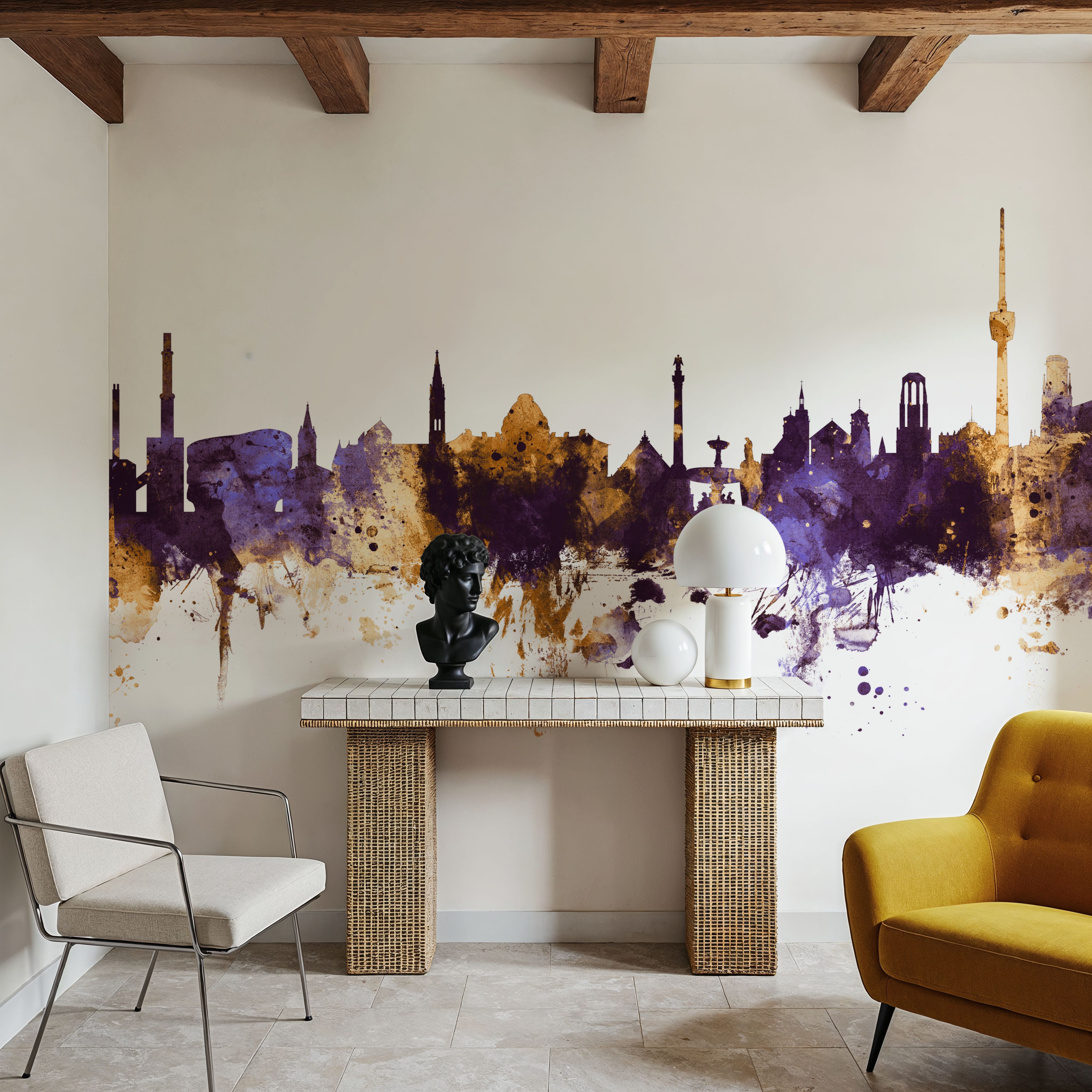 Stuttgart Germany Skyline Purple & Gold